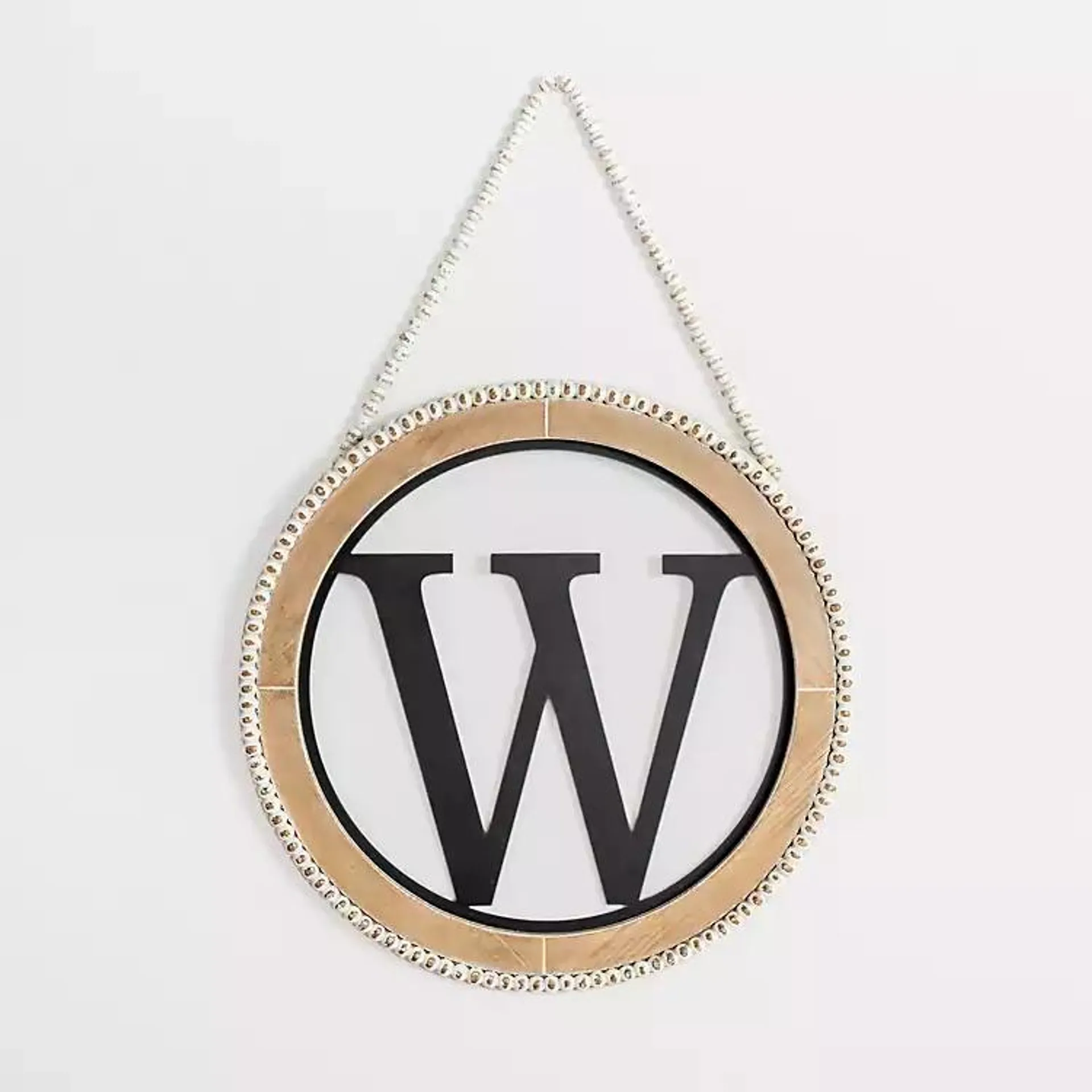 Whitewash Bead Trim Monogram W Plaque