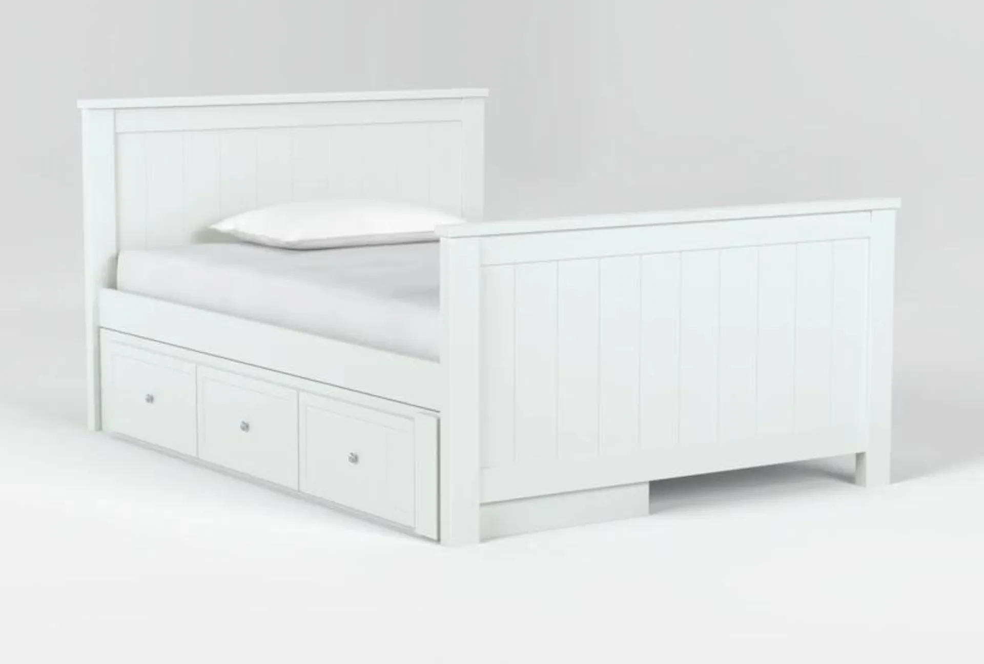 Luca White Full Wood Panel Bed With Single 3-Drawer Storage Unit