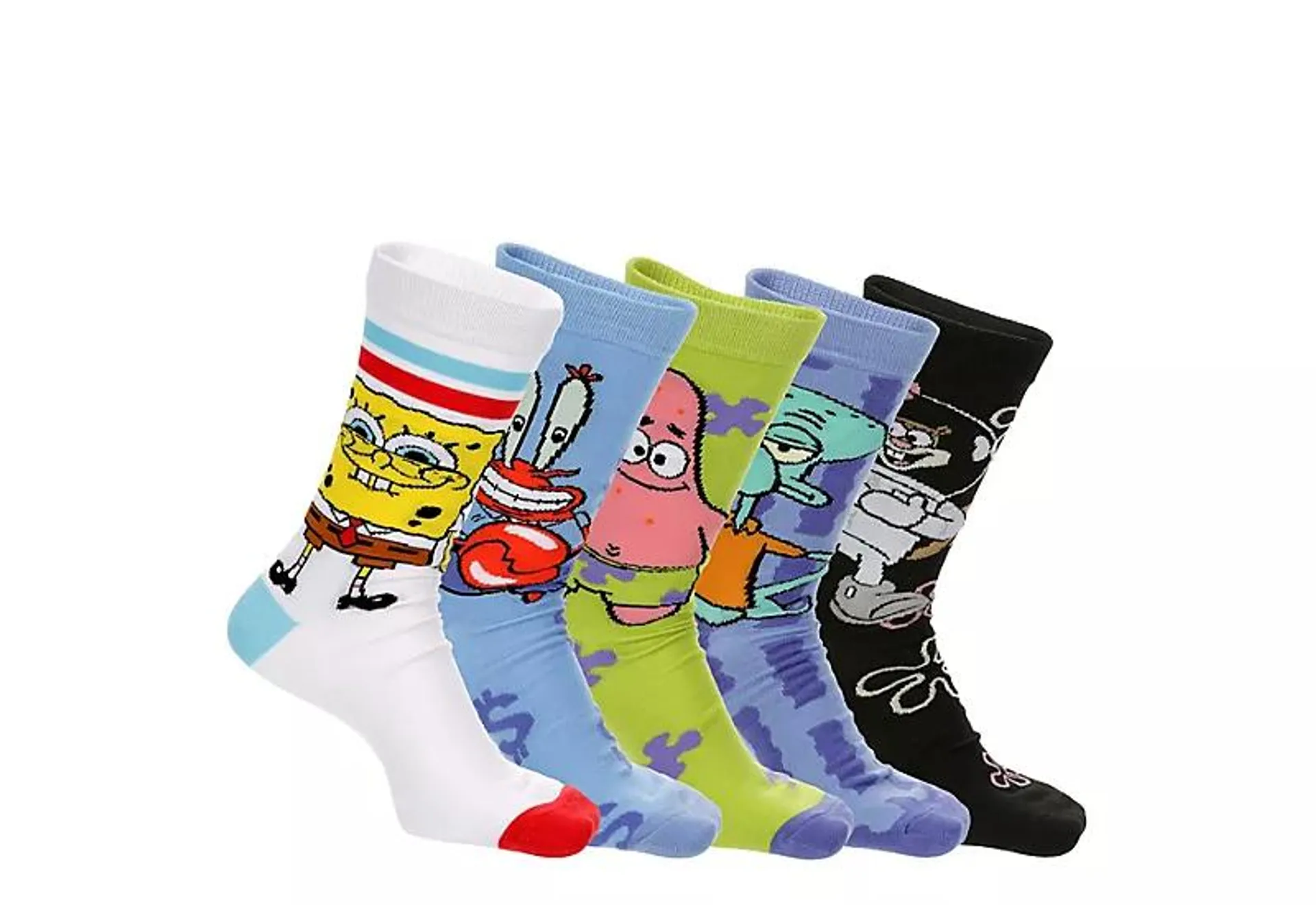 Spongebob Mens Spongebob Crew Socks 5 Pairs - Multicolor