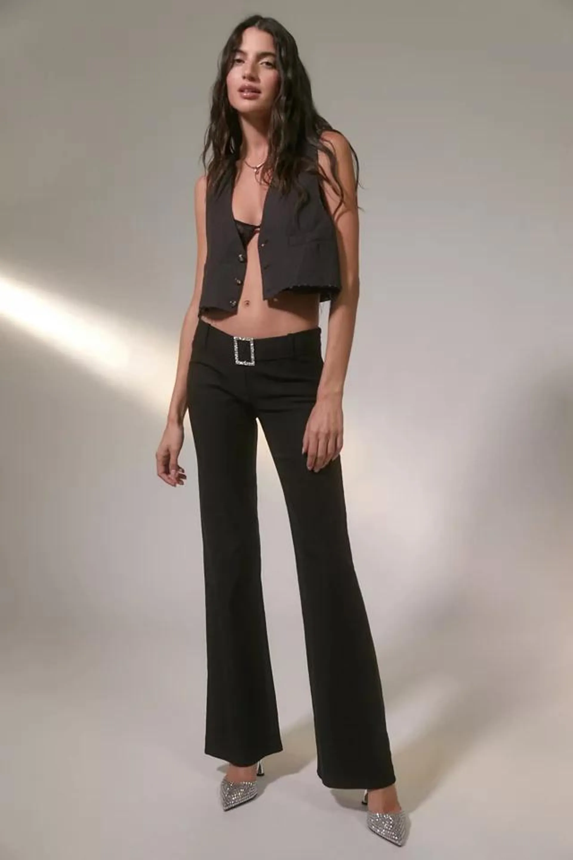 Motel Marcia Diamante-Buckle Belted Pant