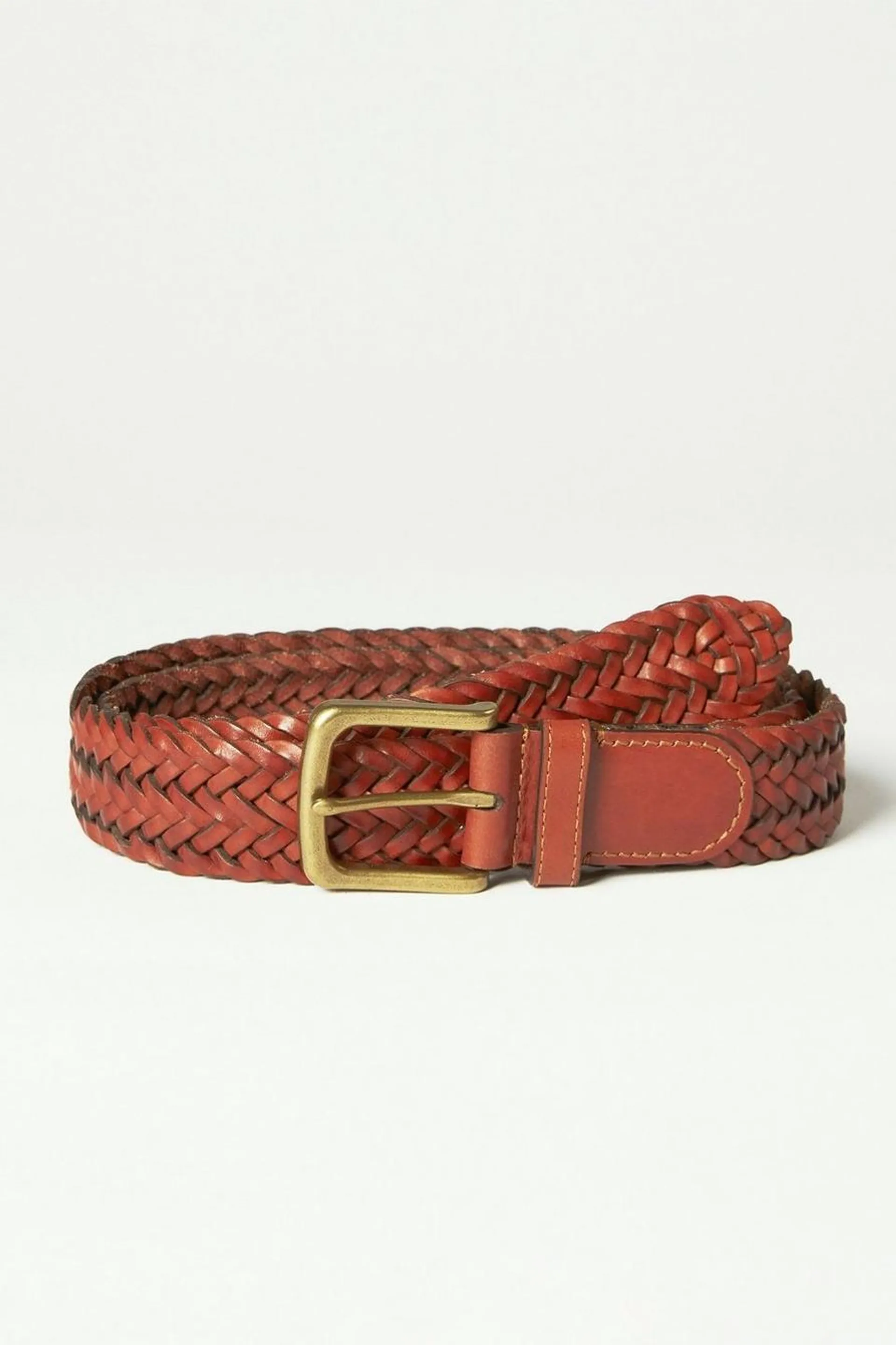 men's leather woven brown belt