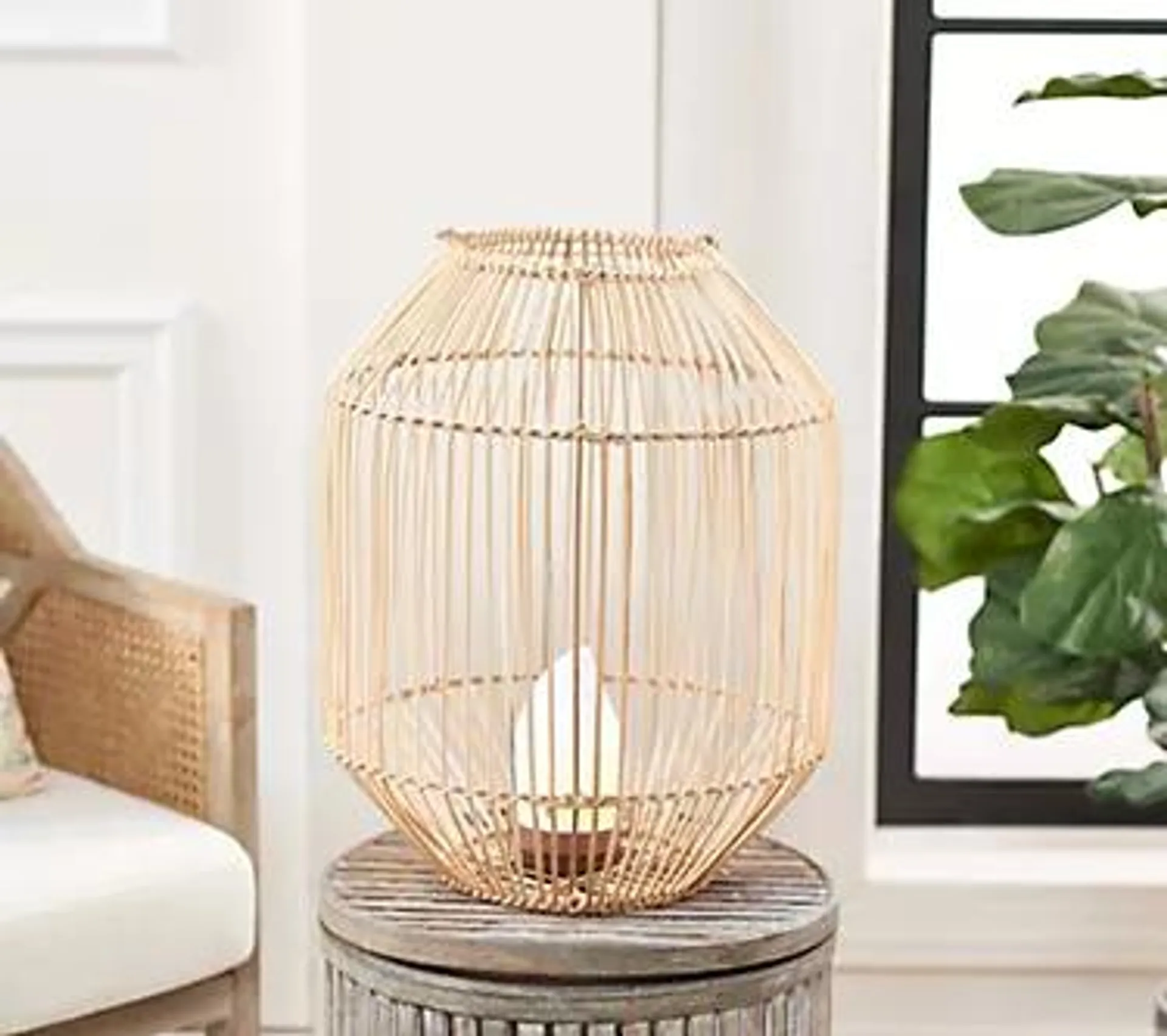 Barbara King 18" Rattan Lantern with Tiki Flame & Remote