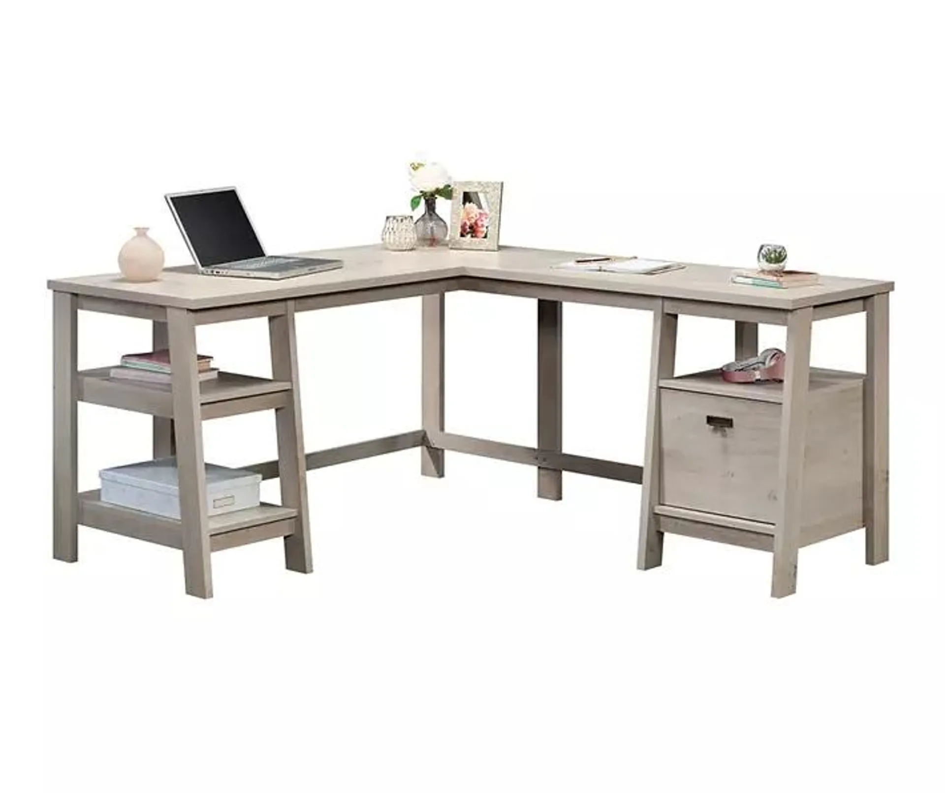 Trestle Chalked Chestnut L-Shaped Desk