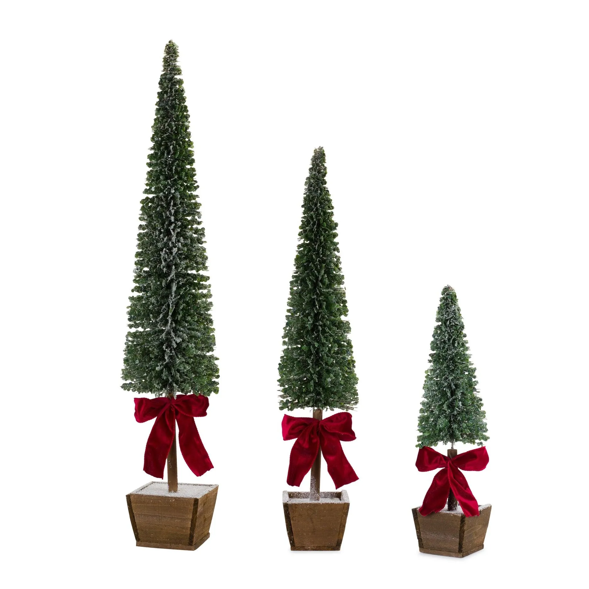 PVC Bottle Brush Design Pine Tree Décor with Bow, Set of 3