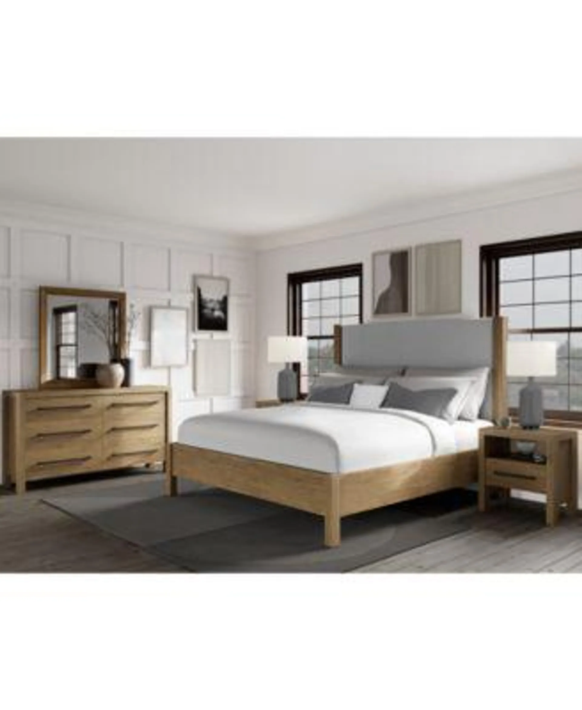 Davie King 3-Pc. Set (Upholstered Bed, Dresser & 1-Drawer Nightstand)