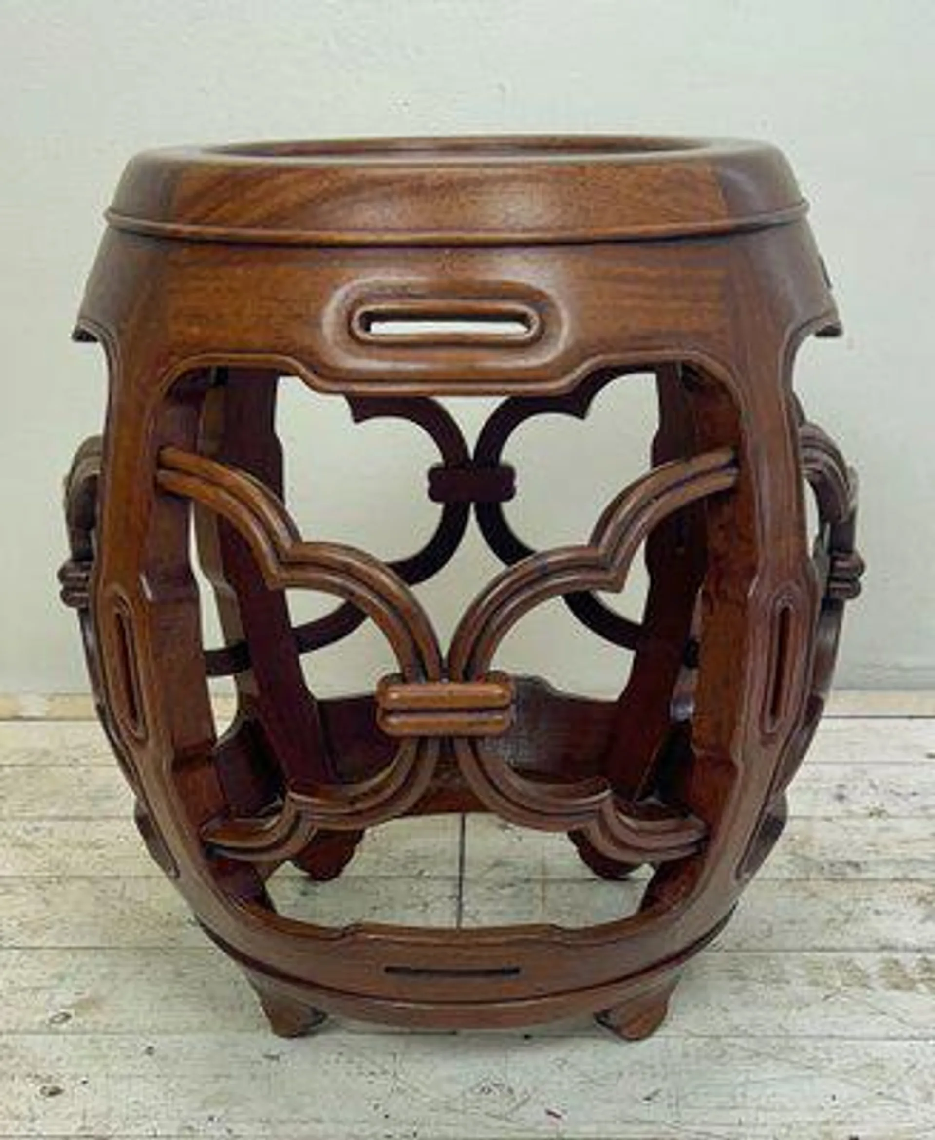 Chinese Hongmu Style Carved Hardwood Drum Stool, 1950s