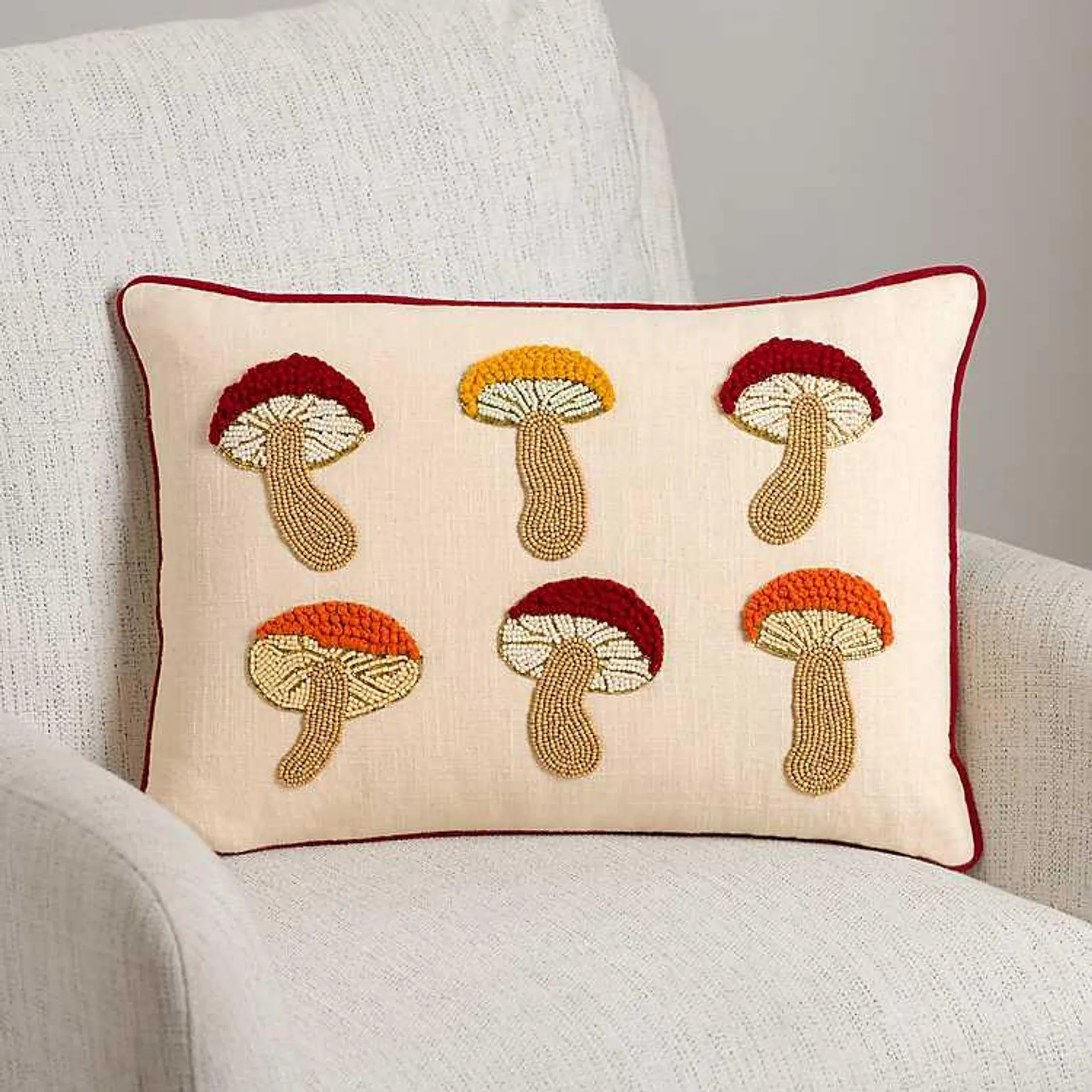 Beaded Mushrooms Lumbar Pillow