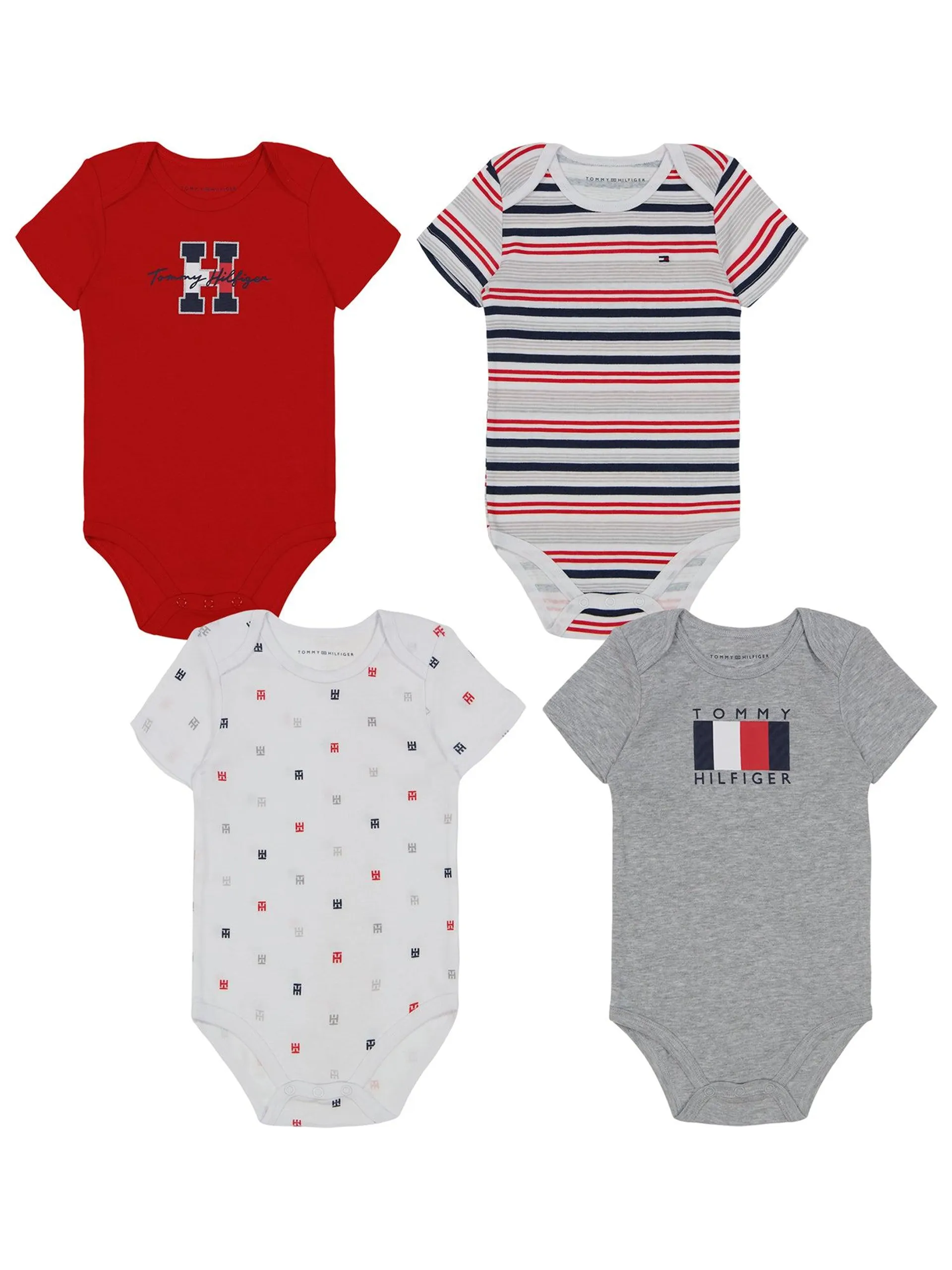 Tommy Hilfiger 4 Piece Grey/Red/Blue Short Sleeve Bodysuit Set