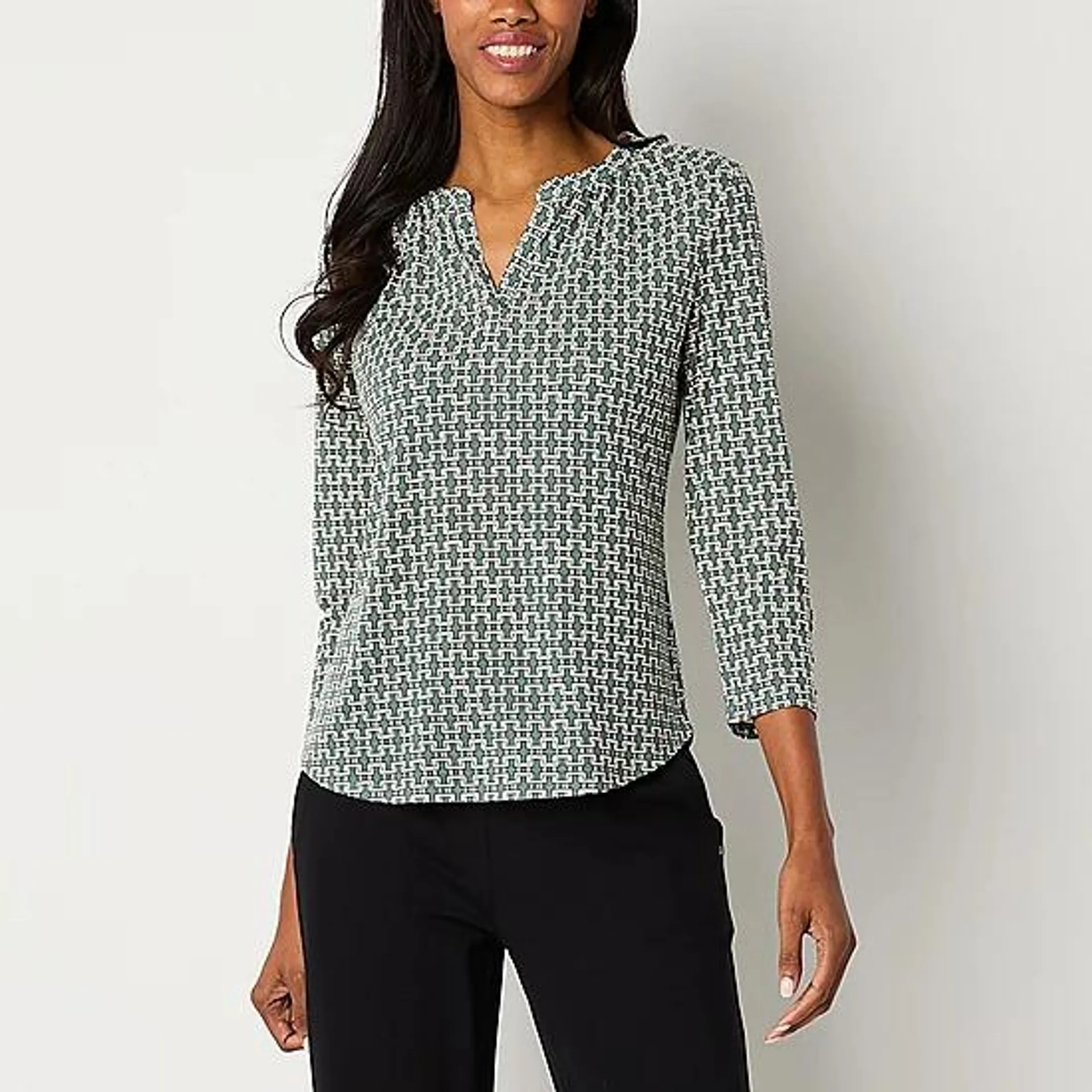 new! Liz Claiborne Womens Split Crew Neck 3/4 Sleeve Blouse