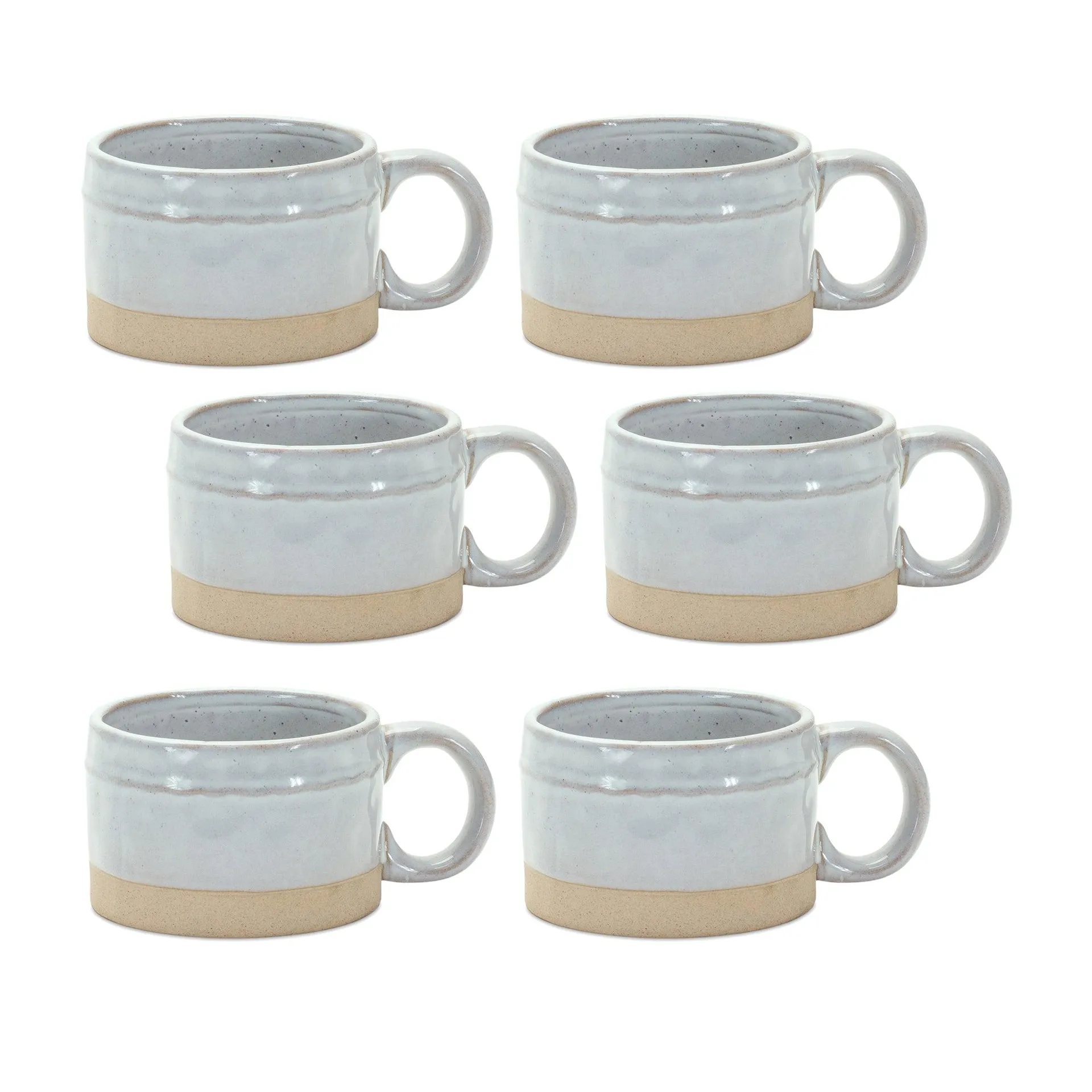 Rustic Porcelain Mug with Beige Accent, Set of 6