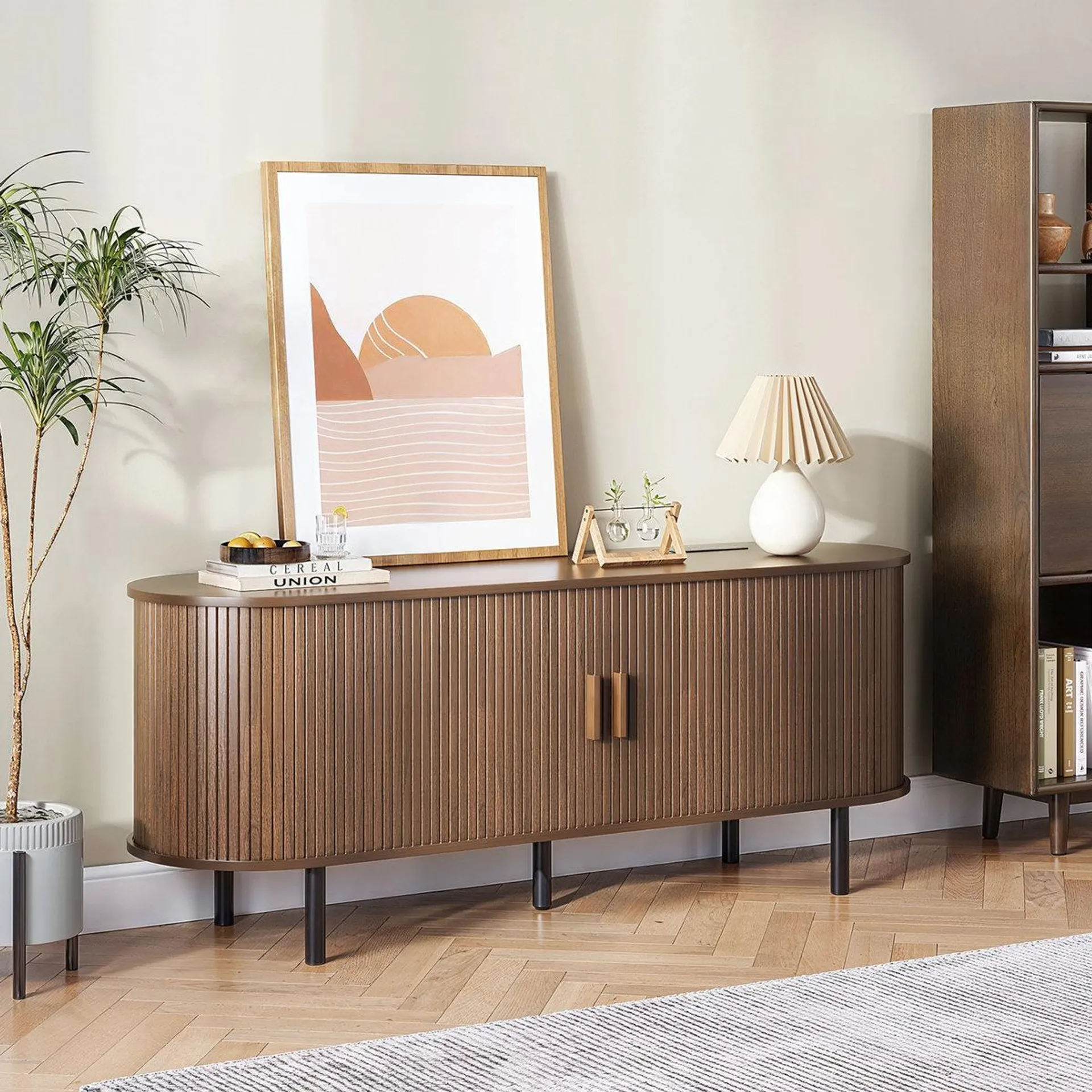 Tv Stand With Storage And Shelves Designed To Fit 55’’ - 80’’ Tvs. Wood Entertainment Center For Living Room And Bedroom, Media Console And Modern Tv Console Table