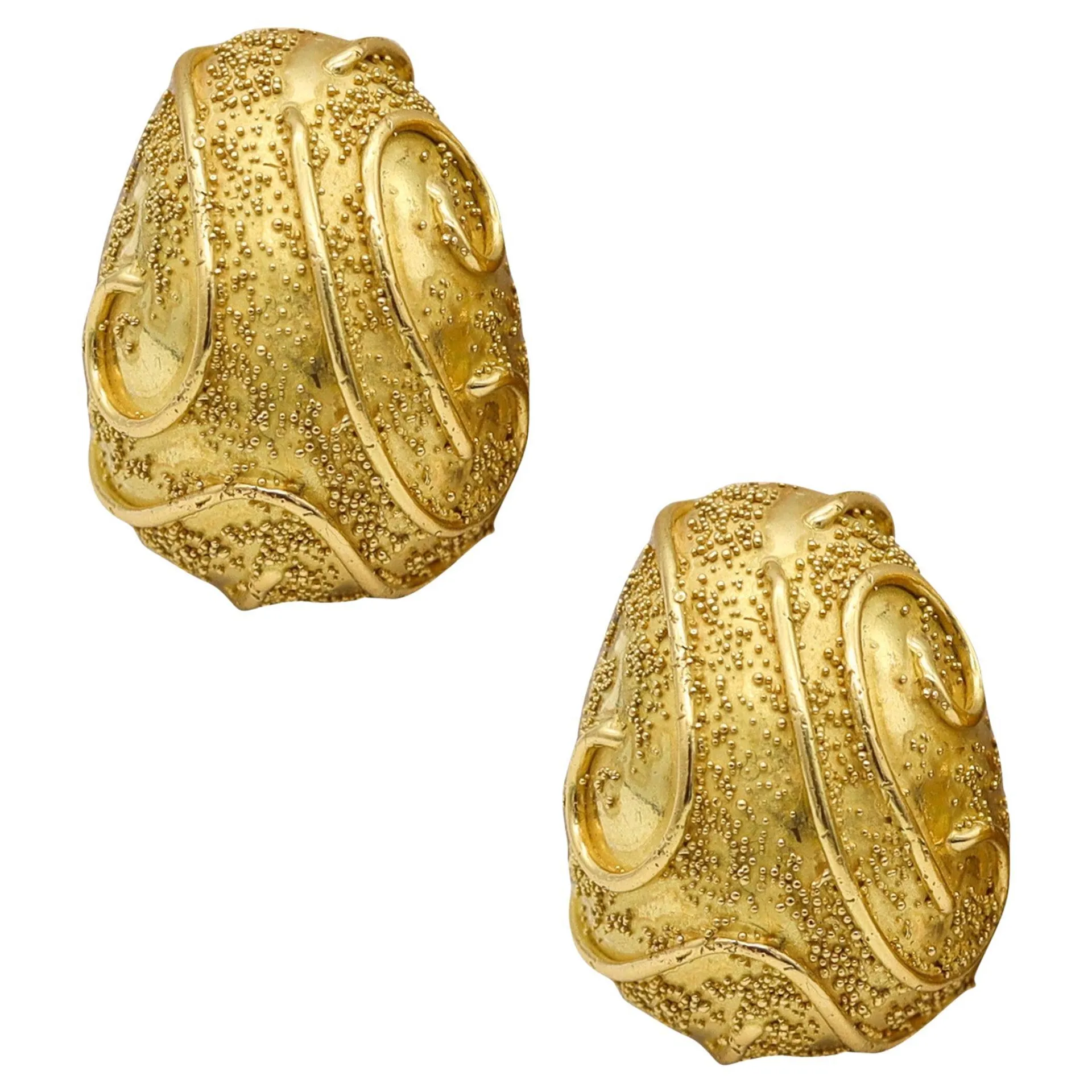 ELIZABETH GAGE England Sculptural Clips-On Bombe Earrings In Solid 18Kt Gold