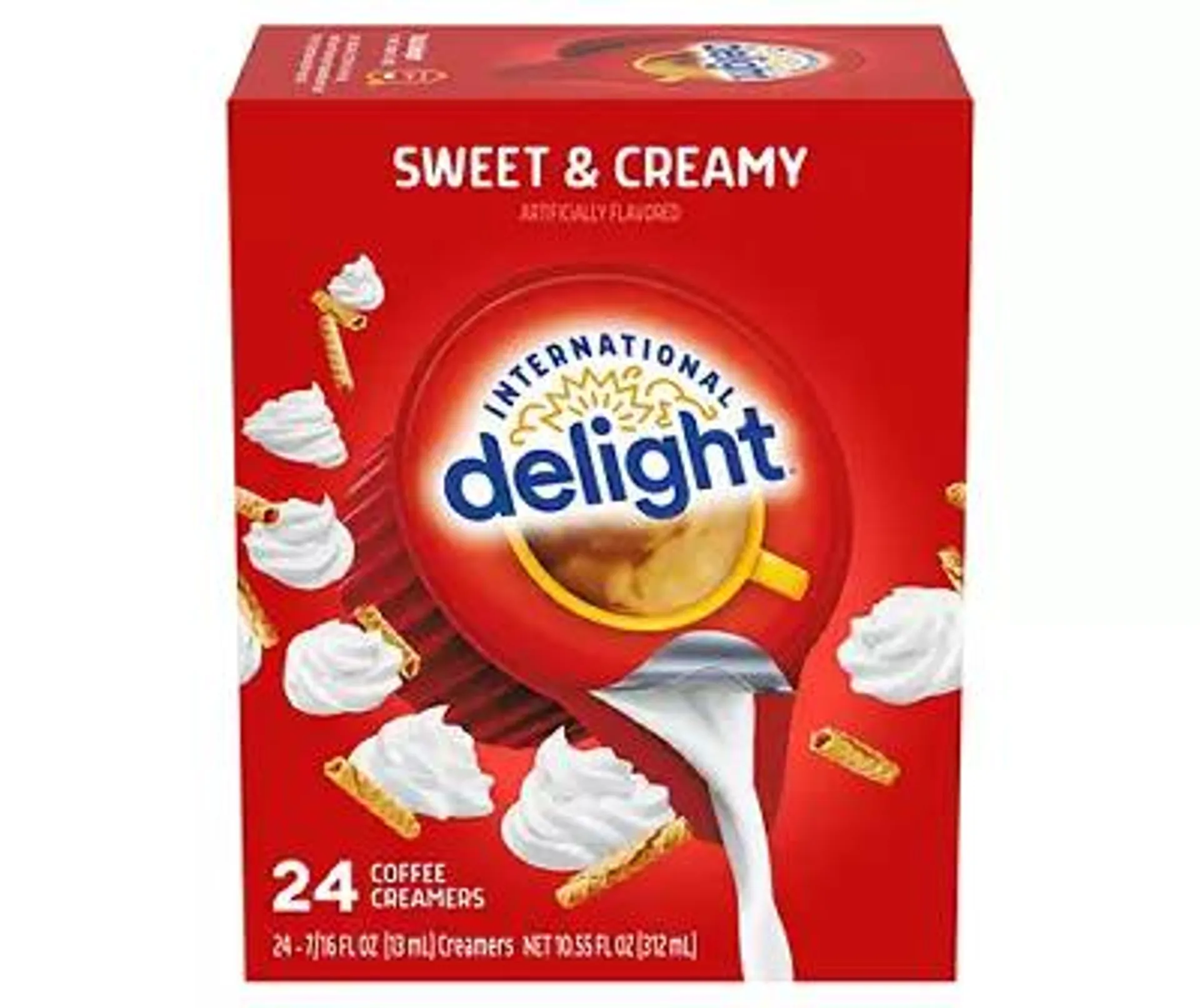 International Delight Coffee Creamer Singles, Sweet & Creamy, Shelf Stable Flavored Creamer, 24 Ct, 0.44 FL OZ, Pre-Portioned Creamers