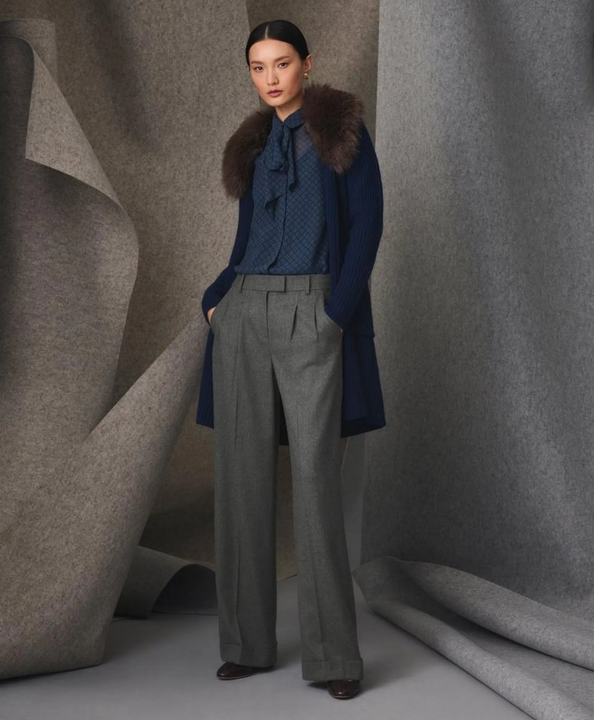 Wool Wide-Leg Pleated Flannel Trousers