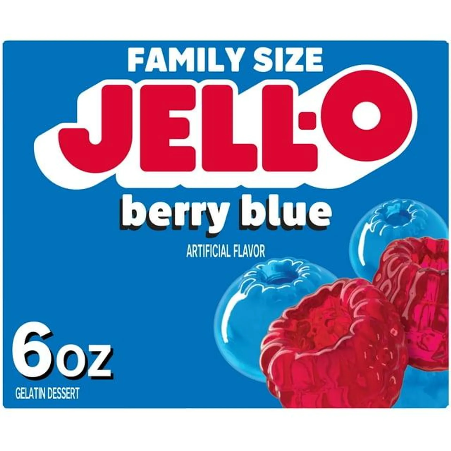 Jell-O Berry Blue Artificially Flavored Gelatin Dessert Mix, Family Size, 6 oz Box