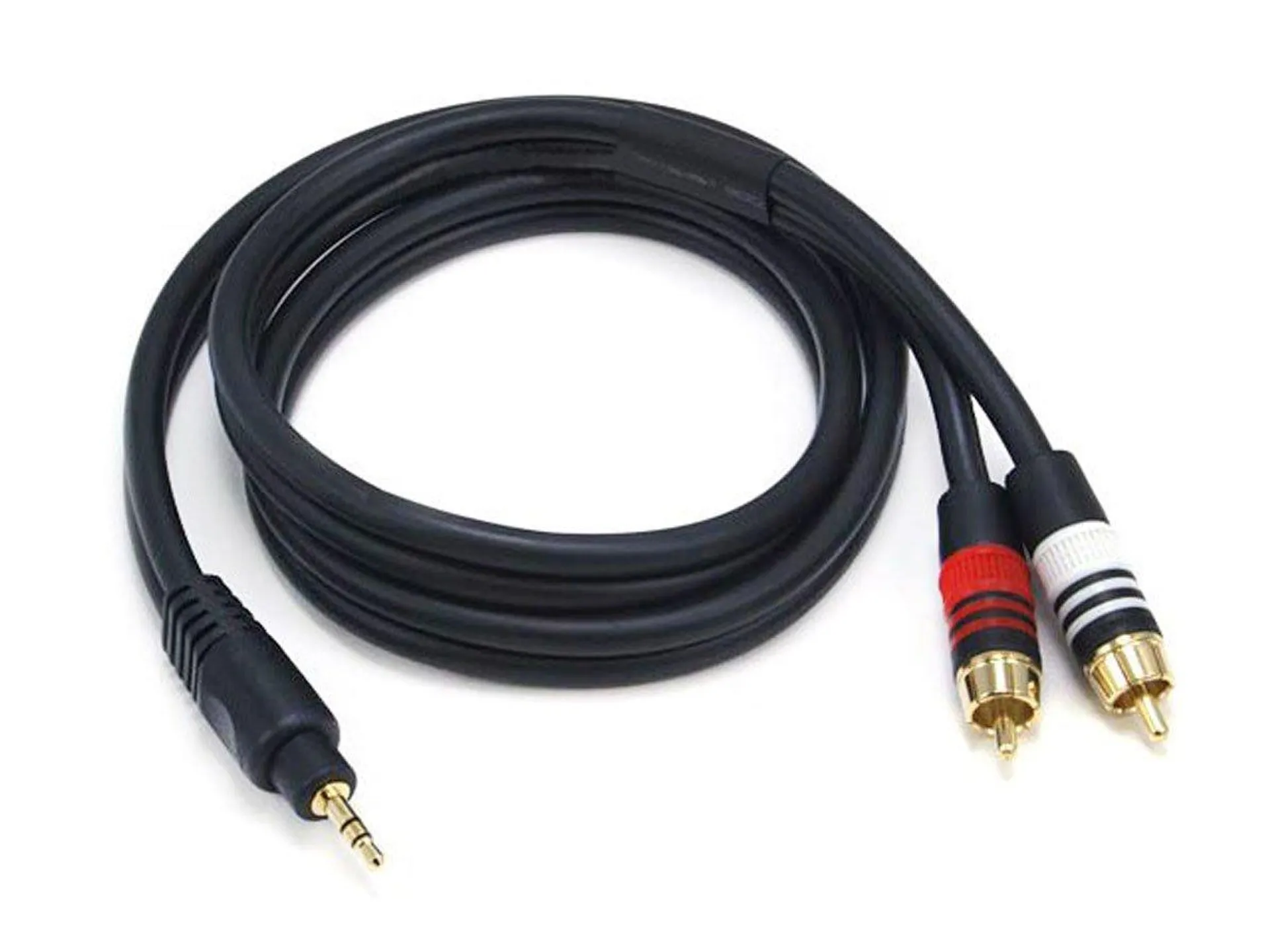 Monoprice 3ft Premium 3.5mm Stereo Male to 2RCA Male 22AWG Cable (Gold Plated) - Black