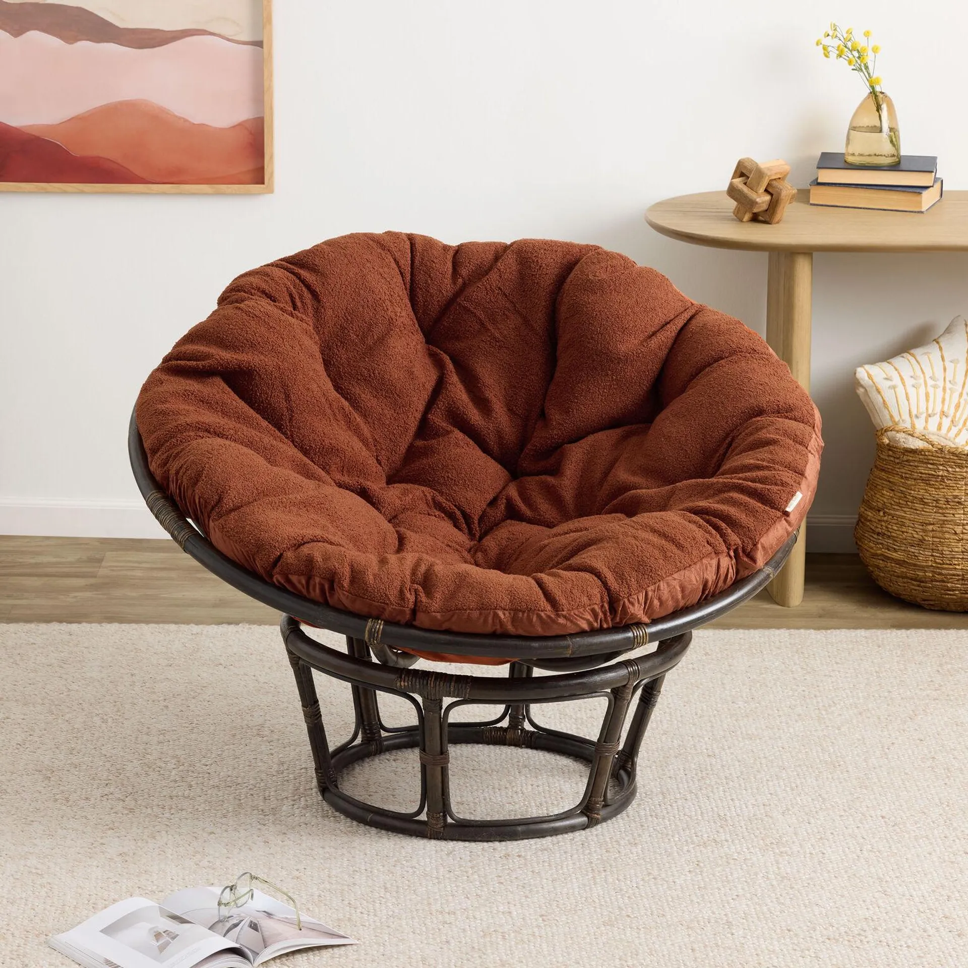 Papasan Chair Frame and Sherpa Cushion Collection