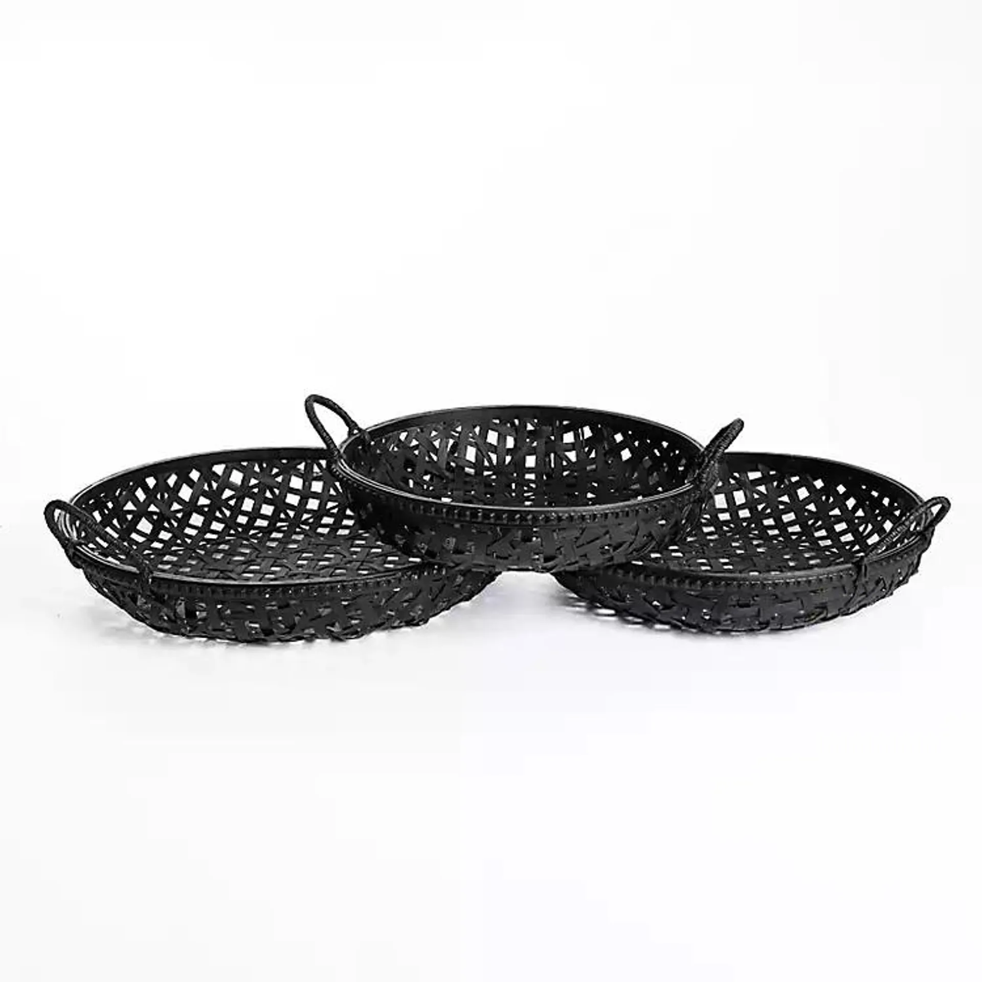 Black Bamboo Woven Trays, Set of 3