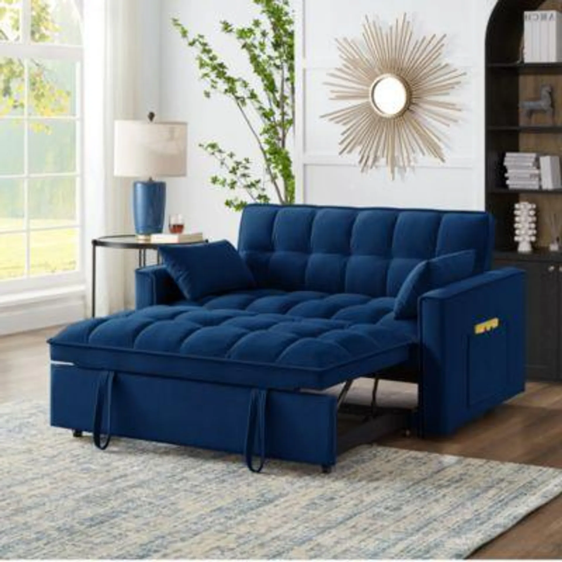 Streamdale Furniture Navy 4-in-1 Loveseat Sofa Bed with Storage