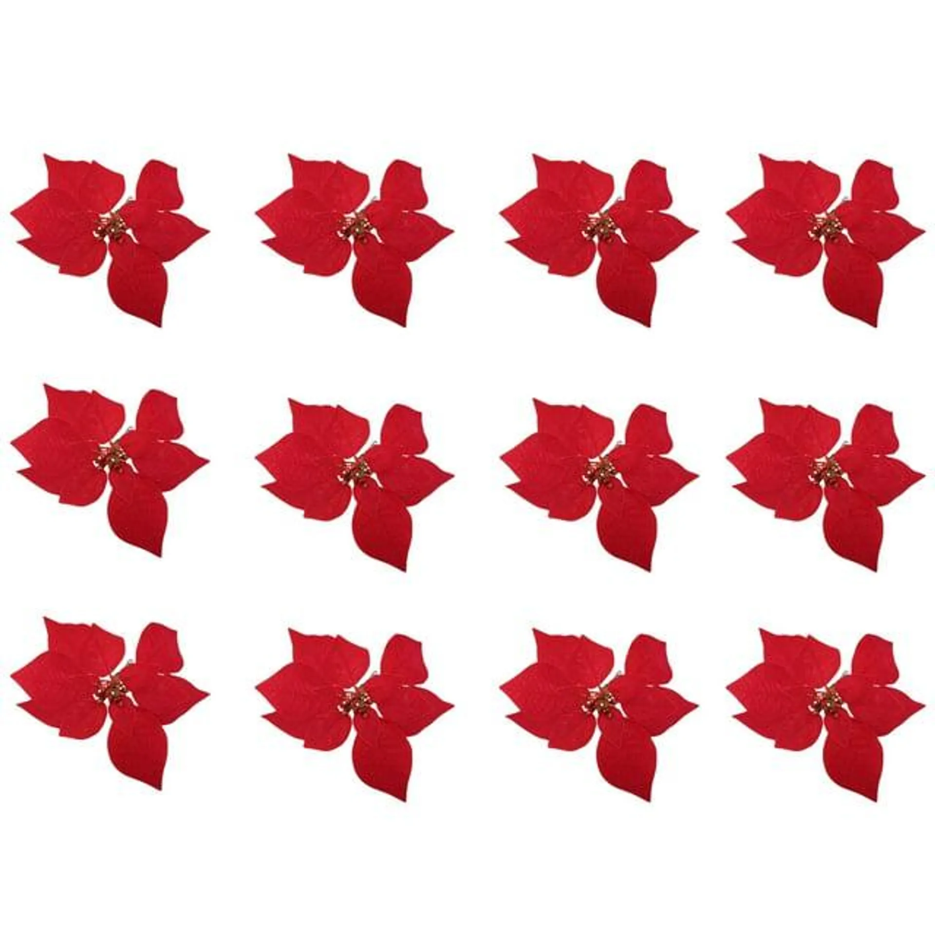 Red Poinsettia Clip Christmas Decorations, 12 Count, by Holiday Time