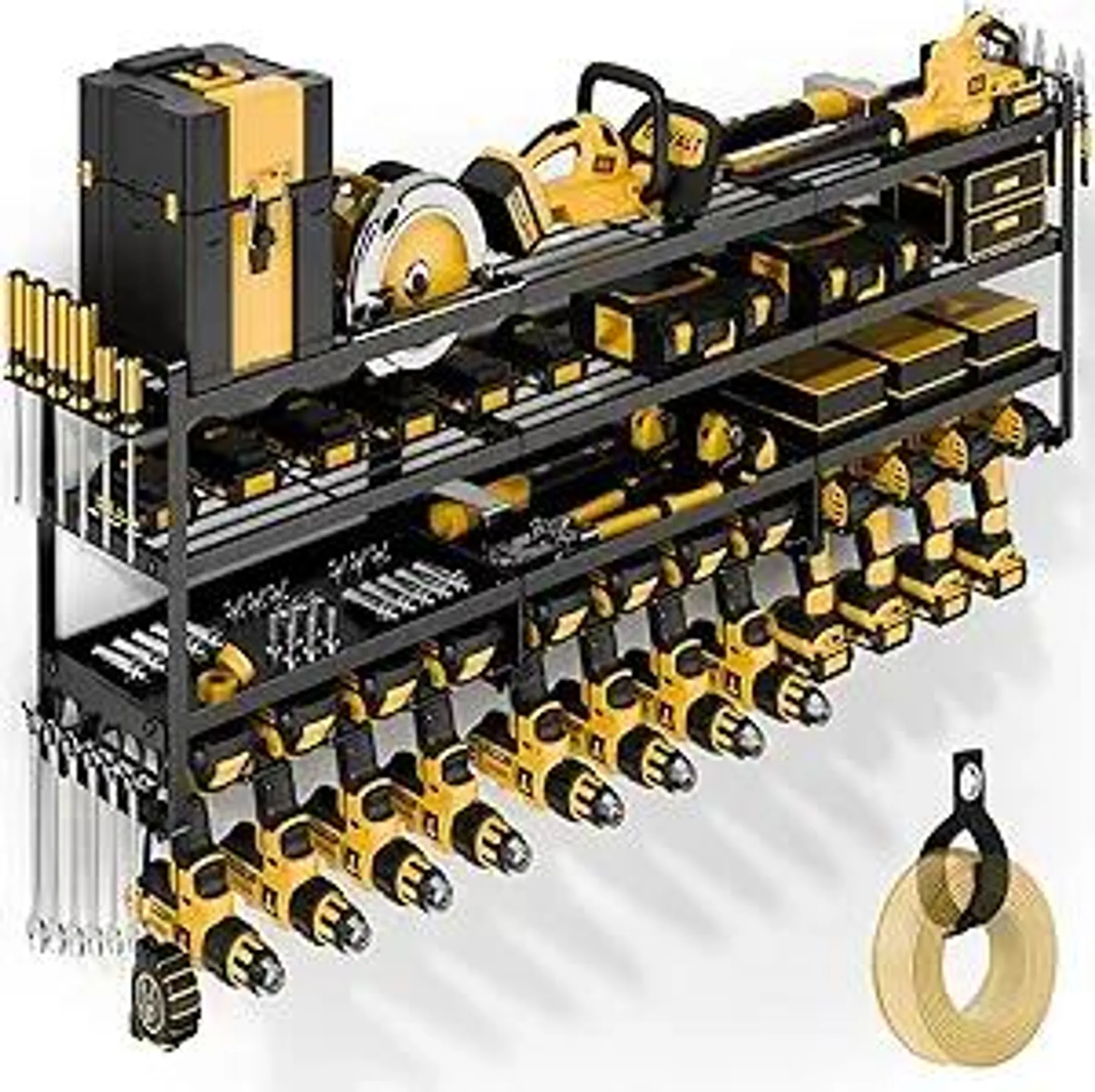 Large Power Tool Organizer Wall Mount, Heavy Duty 4 Tier 12 Drill Holder, Garage Tool Organizer and Storage, Suitable Tool Rack for Workshop, Workbench