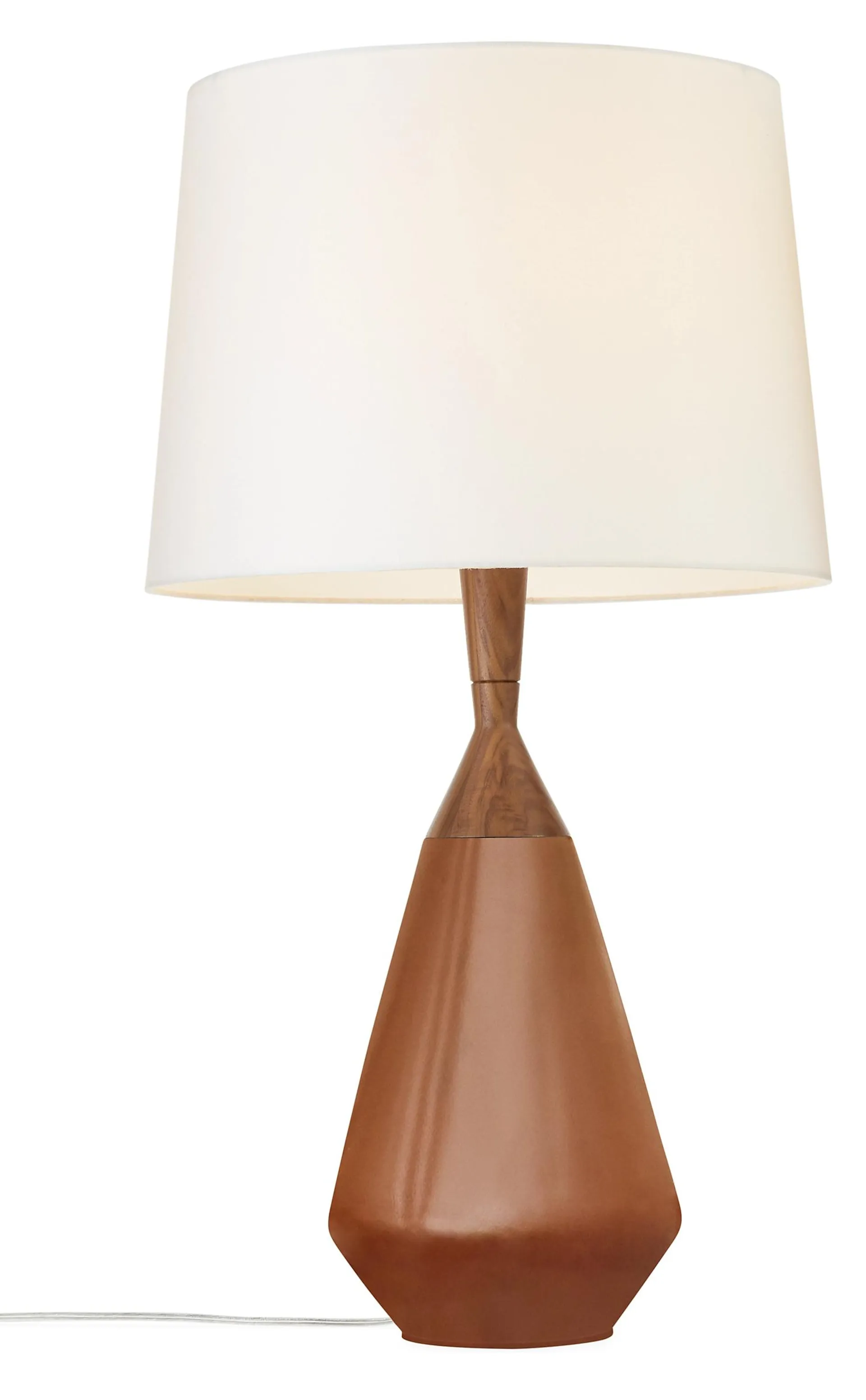 Cloak Table Lamp in Walnut with White Shade