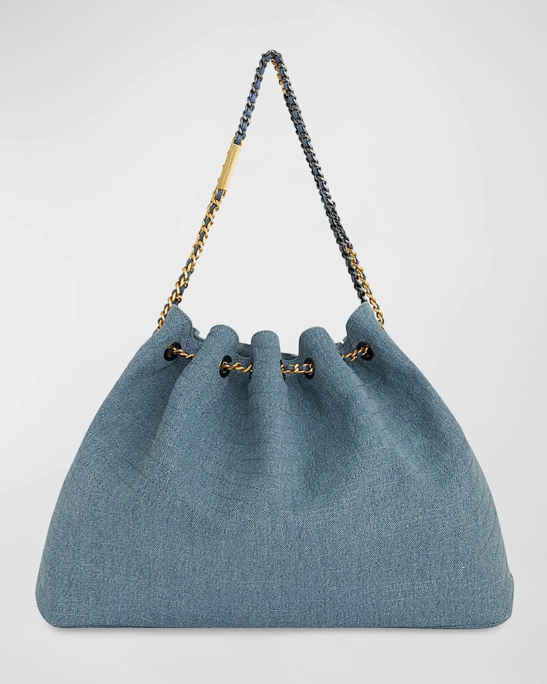 Chain Drawstring Denim Tote Bag