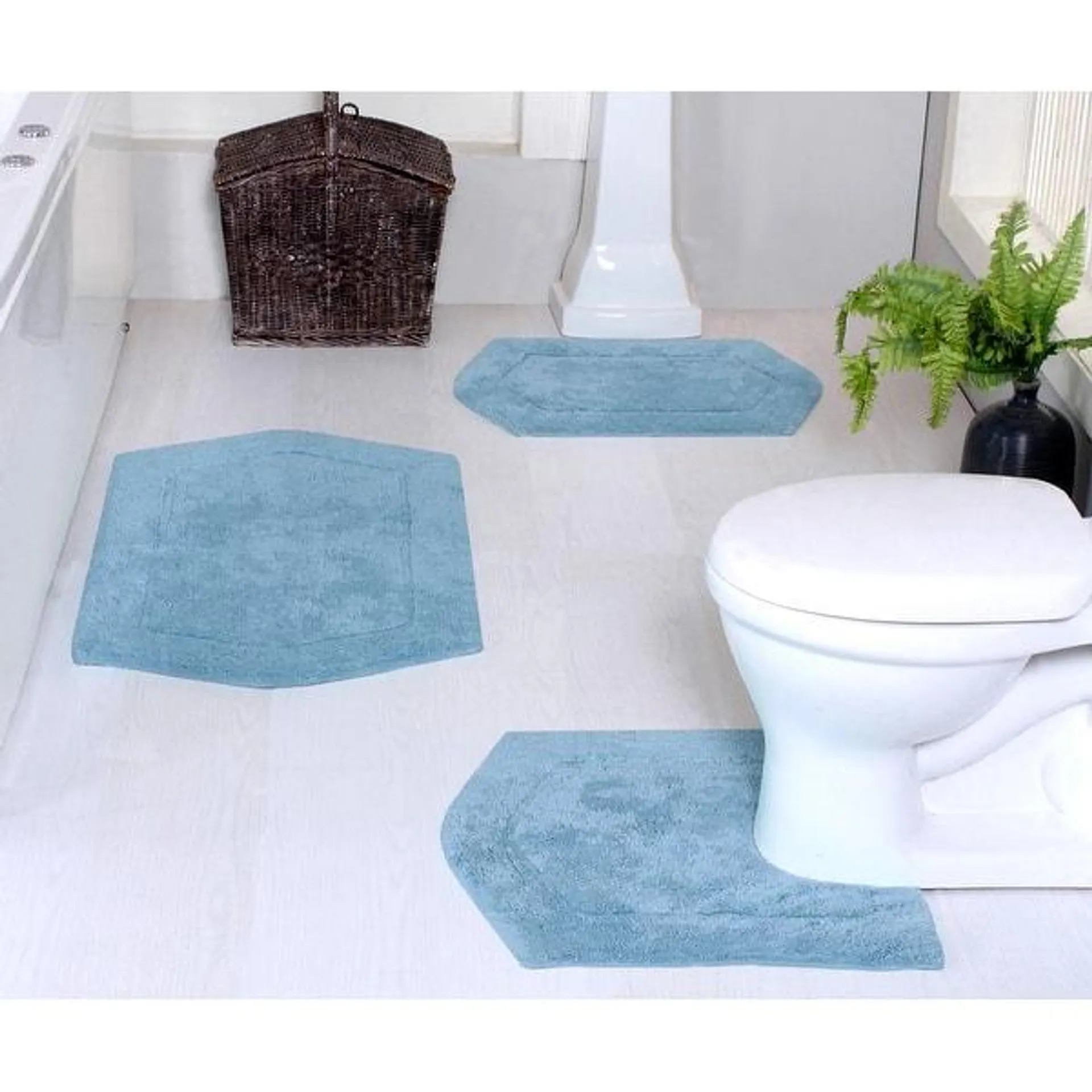 Waterford Collection 100% Cotton Non-Slip Bathroom Rug Set, 3 Piece Machine Washable- Bathroom Rug, Bath Rug, U Shaped Contour