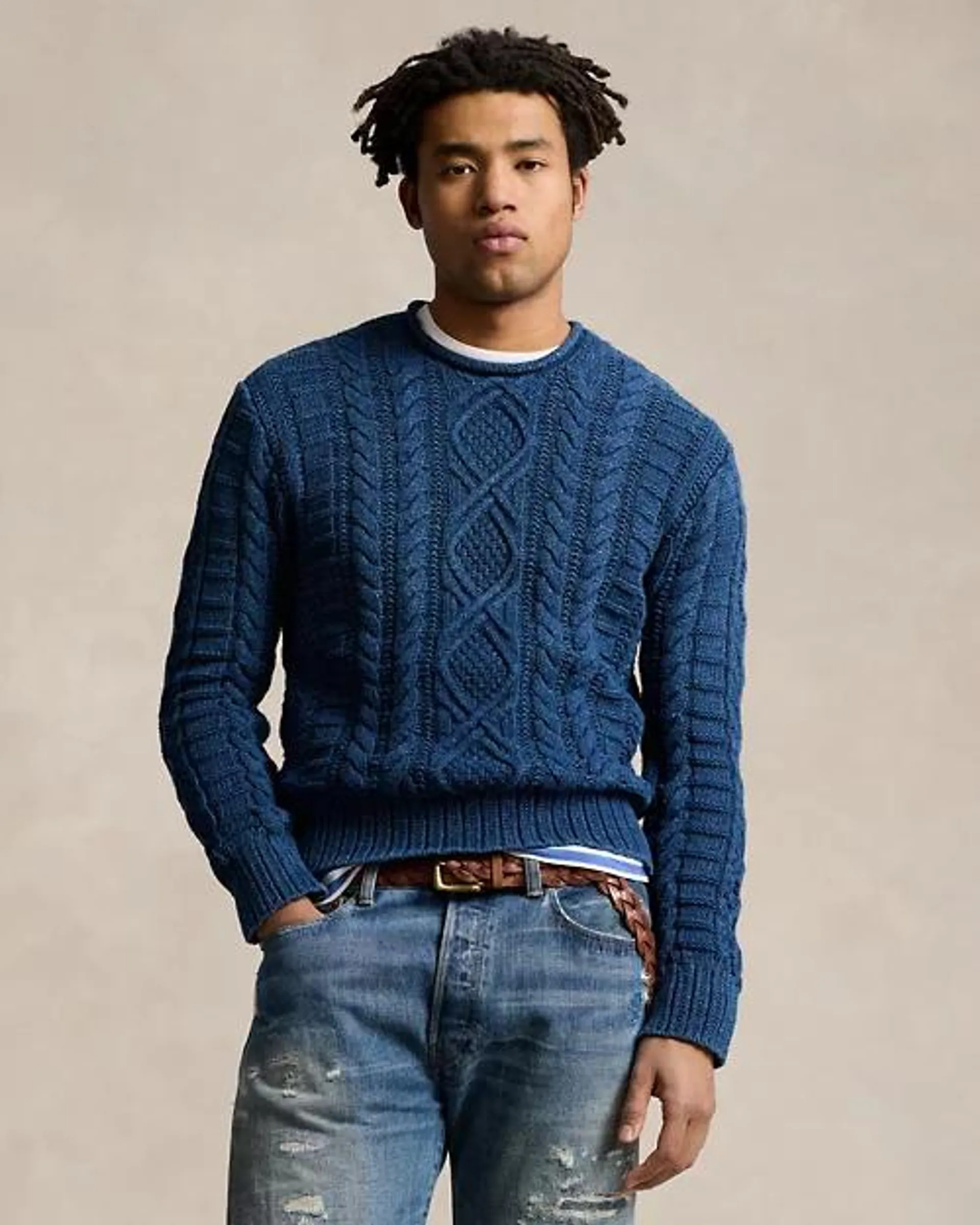 Indigo-Dyed Cotton Fisherman’s Sweater