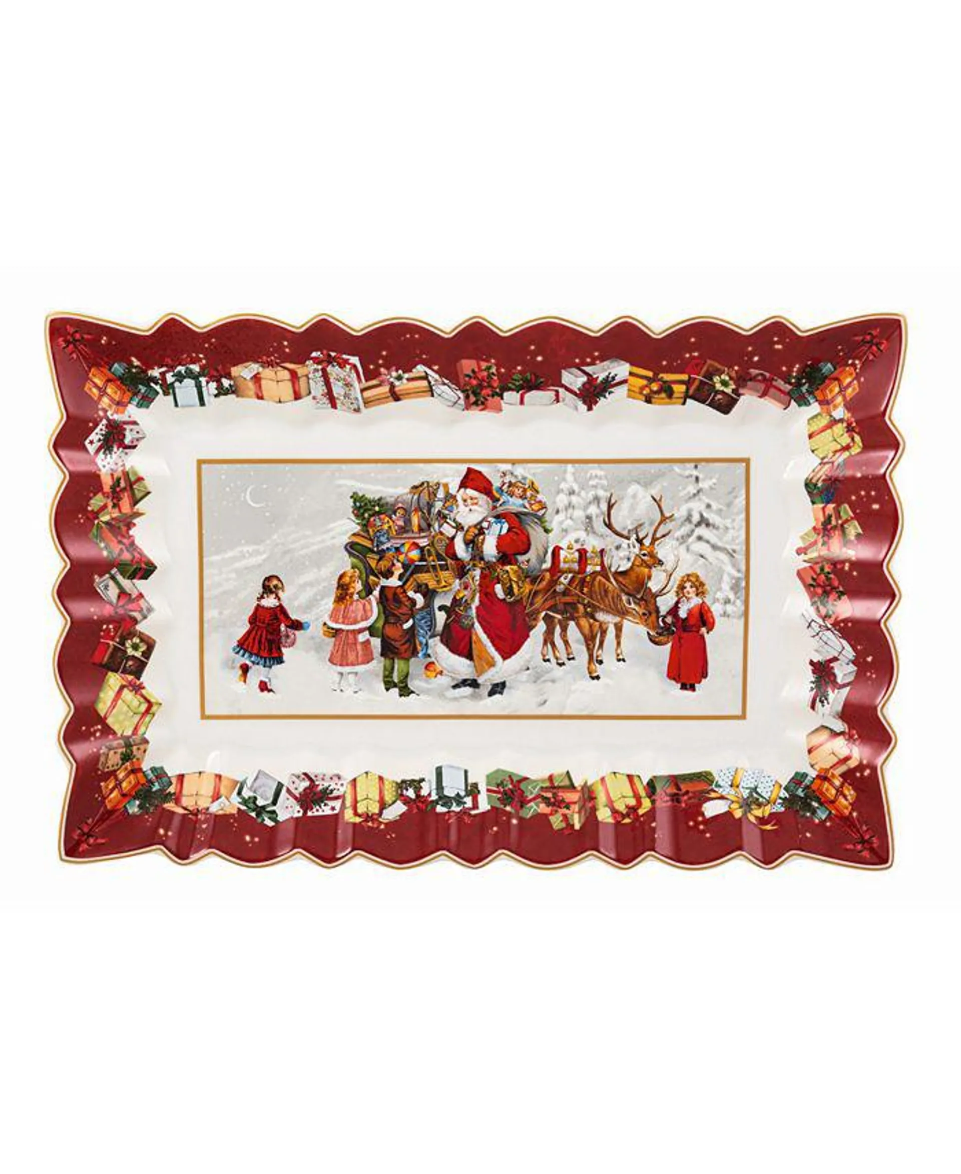 Toy's Fantasy Cake Plate Santa and Kids, Rectangular