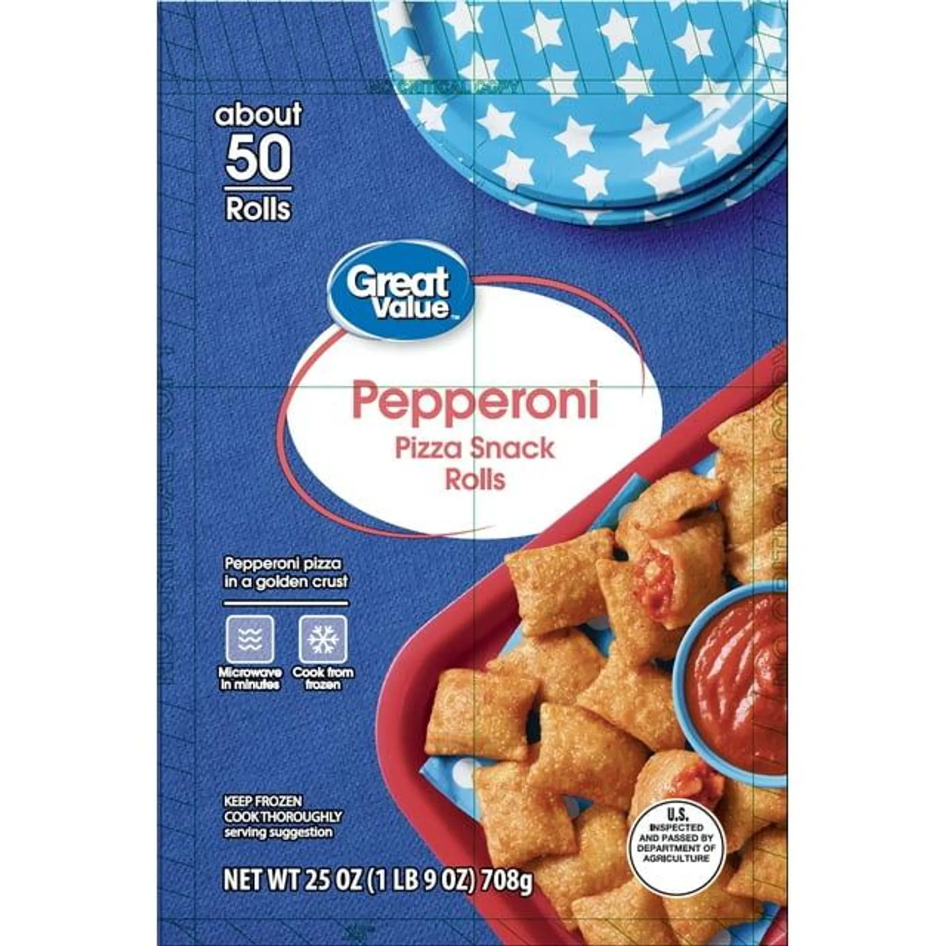 Great Value Pepperoni Pizza Snack Rolls, 50 ct, 25 oz, Frozen, Nut Free