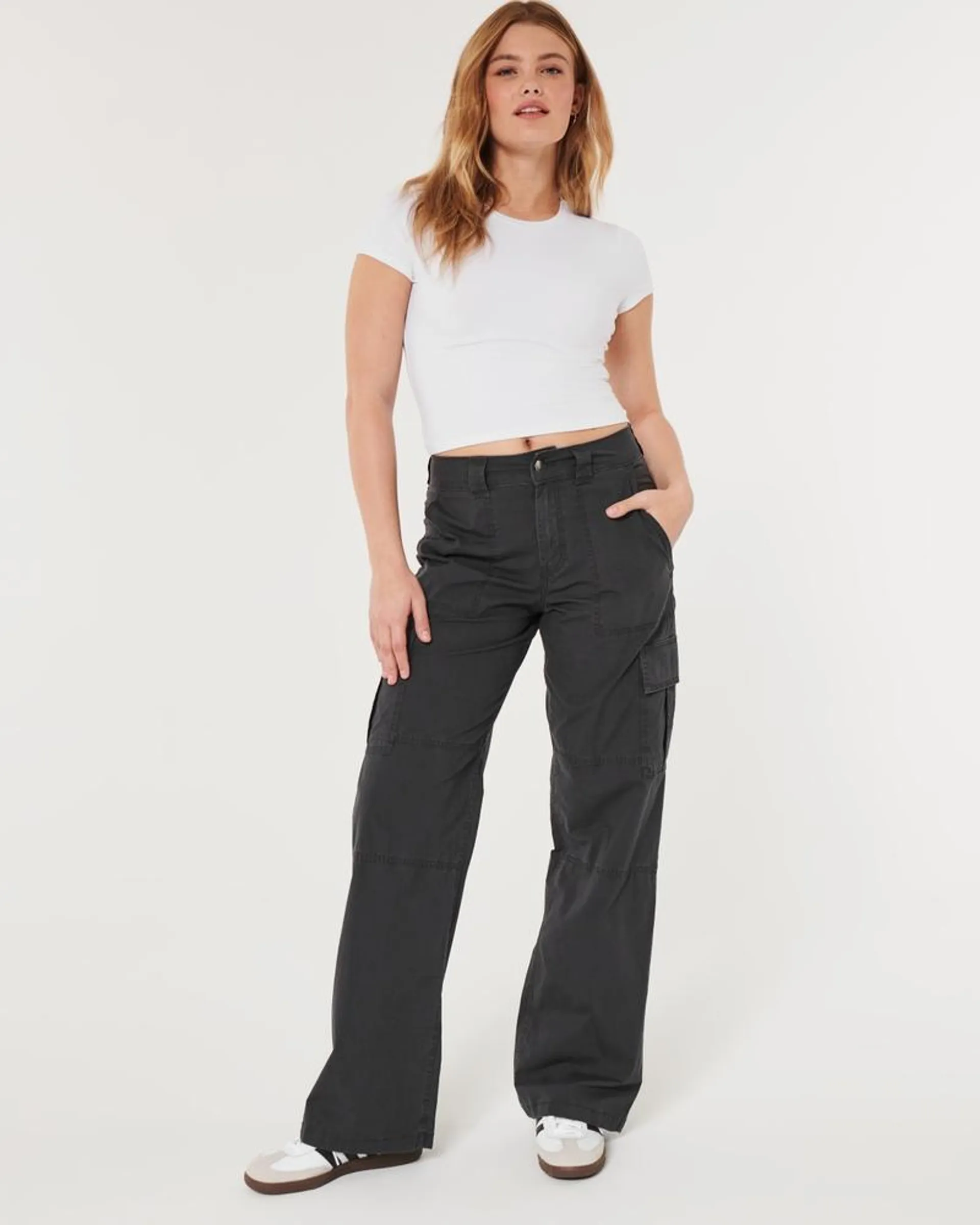 High-Rise Poplin Baggy Cargo Pants