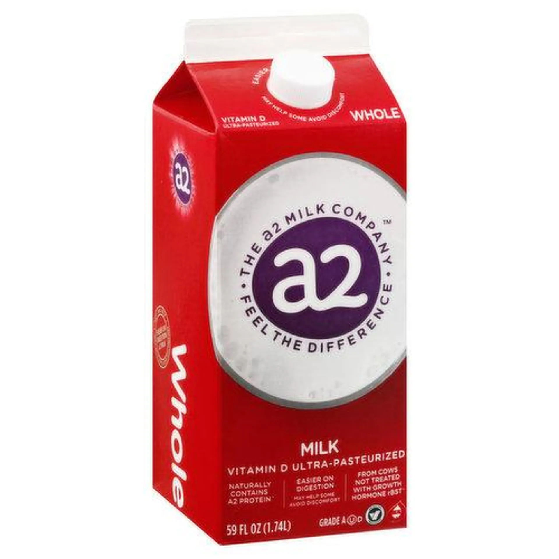 a2 Milk Milk, Whole, Ultra-Pasteurized - 59 Fluid ounce