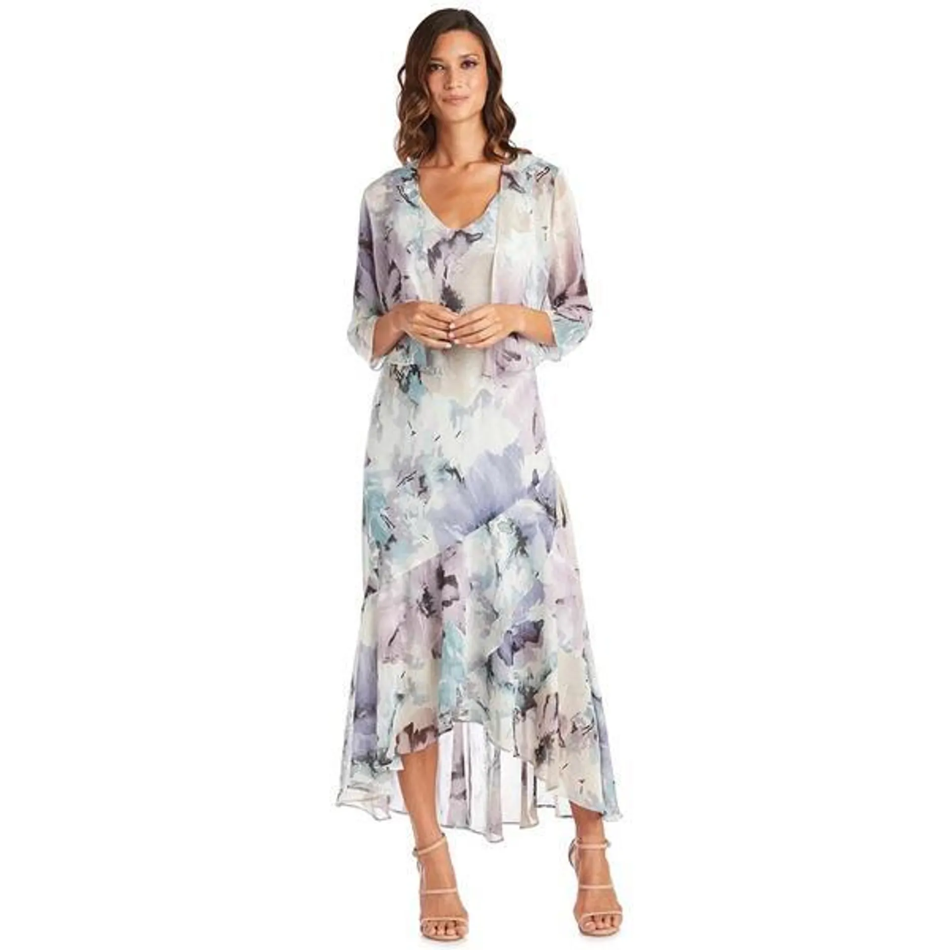 Womens R&M Richards Floral Chiffon Jacket Dress