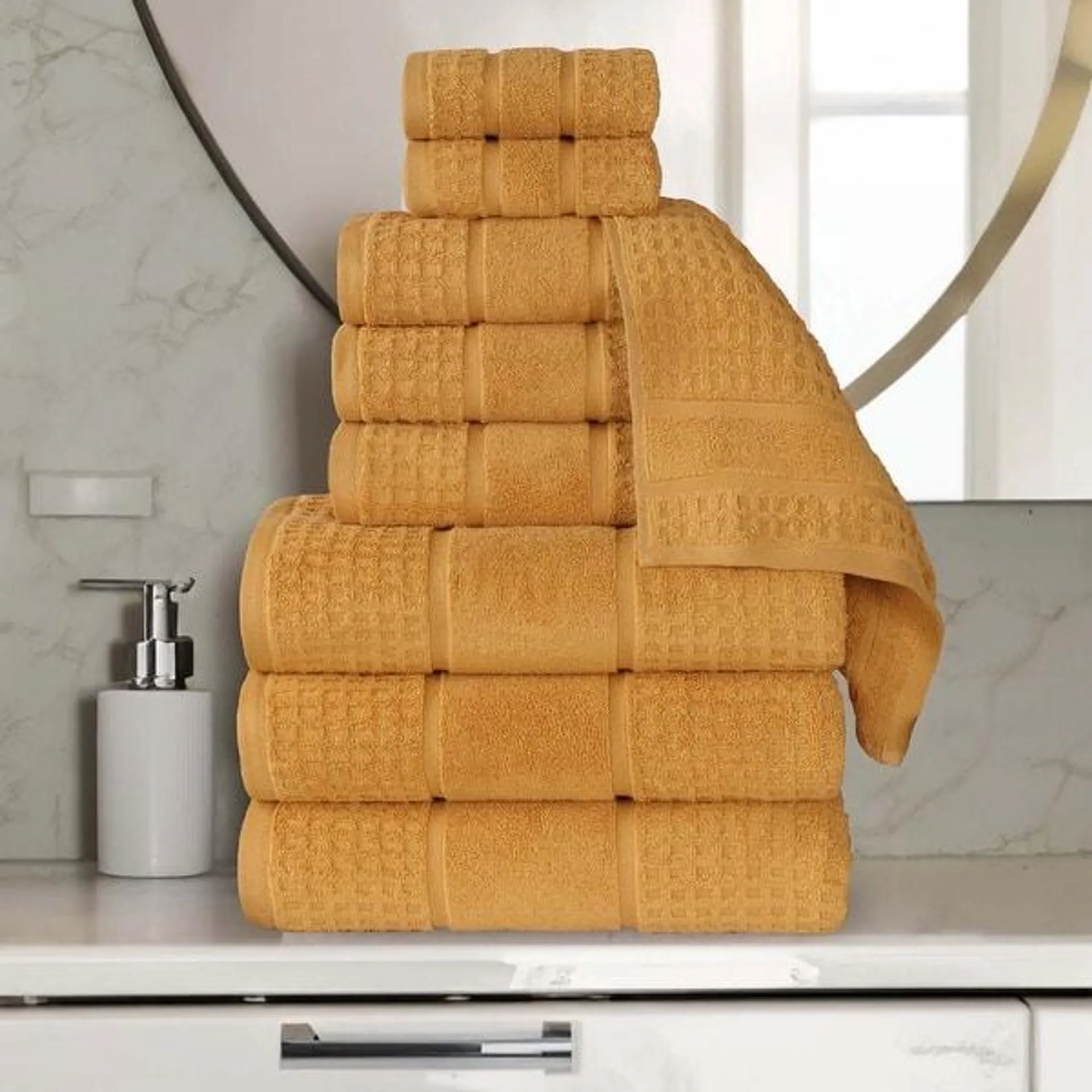 Superior Napa Zero Twist Cotton Waffle 9 Piece Bathroom Towel Set