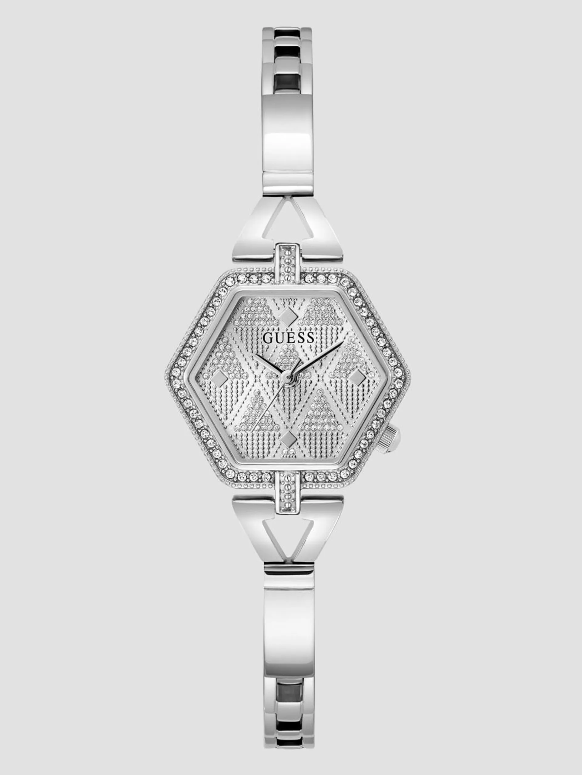 Silver-Tone Hexagon Analog Watch