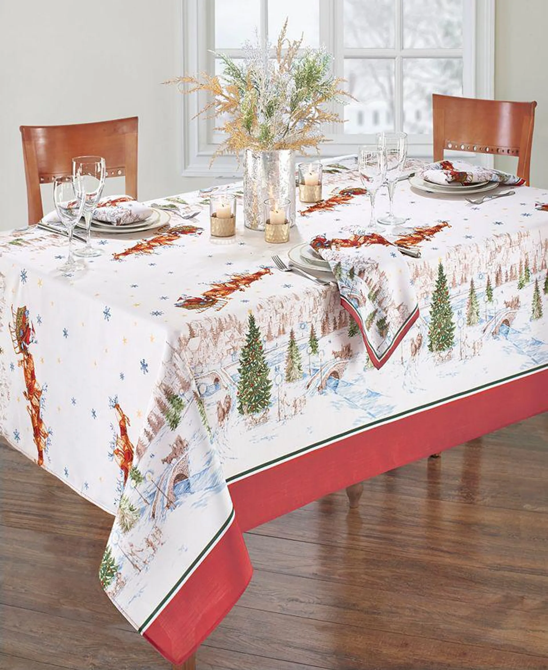 Santa's Snowy Sleighride Tablecloth - 60" x 120"