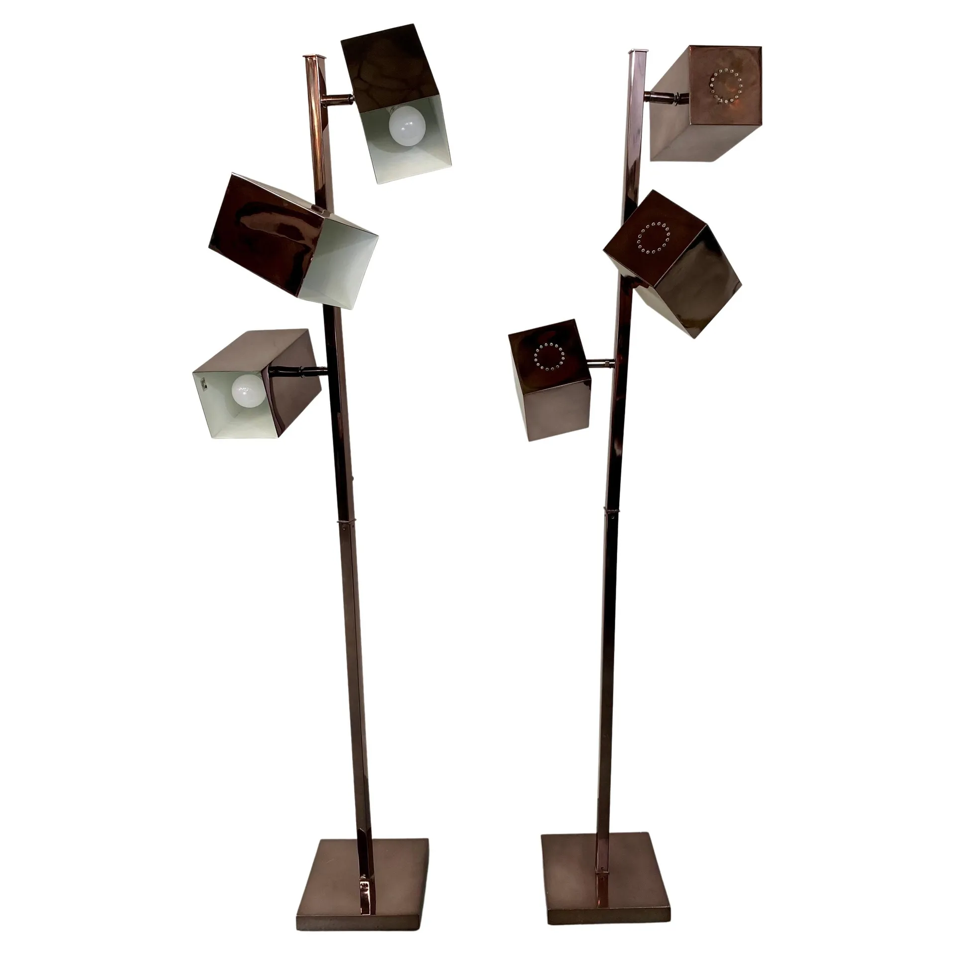 Robert Sonneman Mid Century Modern Copper Finish Cubist Floor Lamp , a Pair