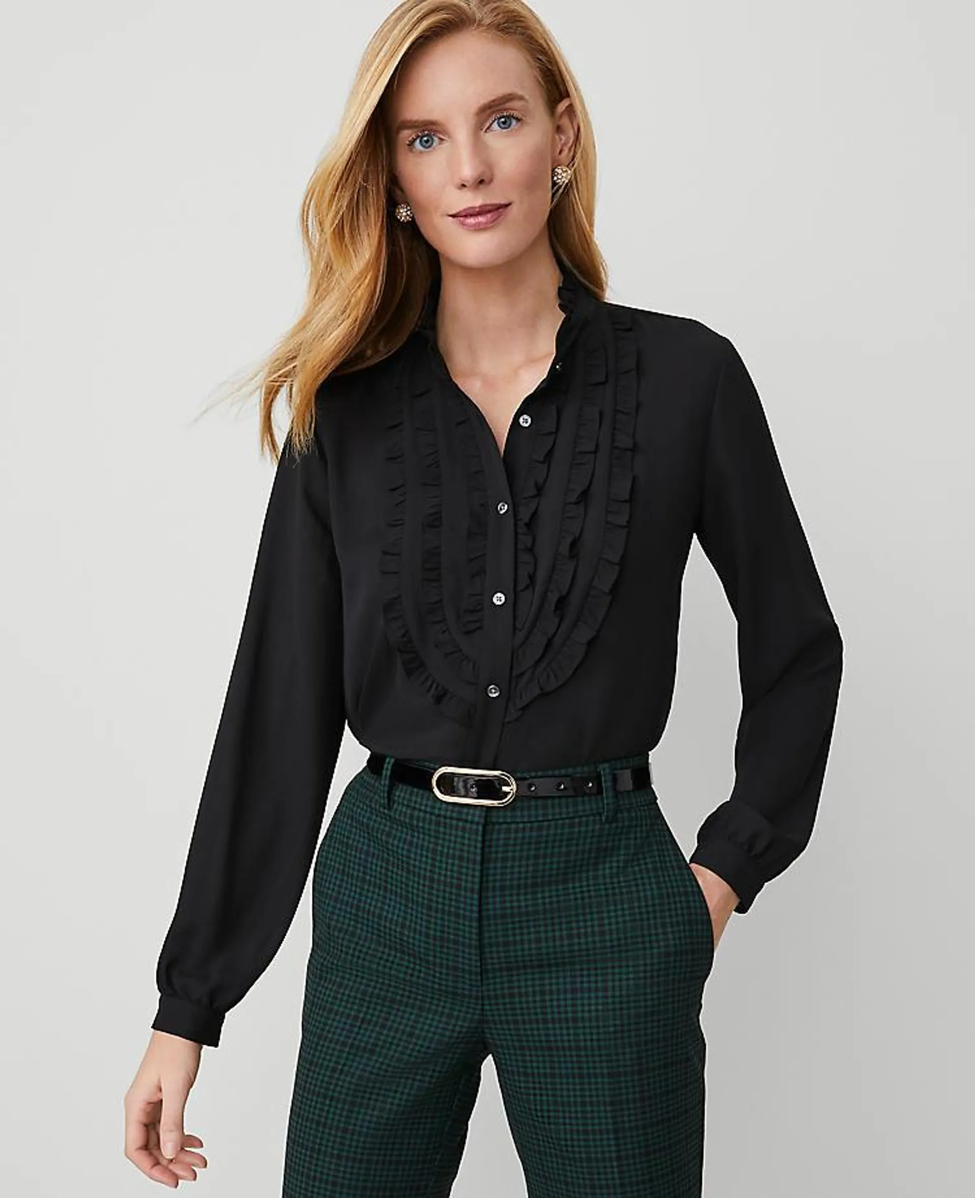 Tuxedo Ruffle Button Down Shirt