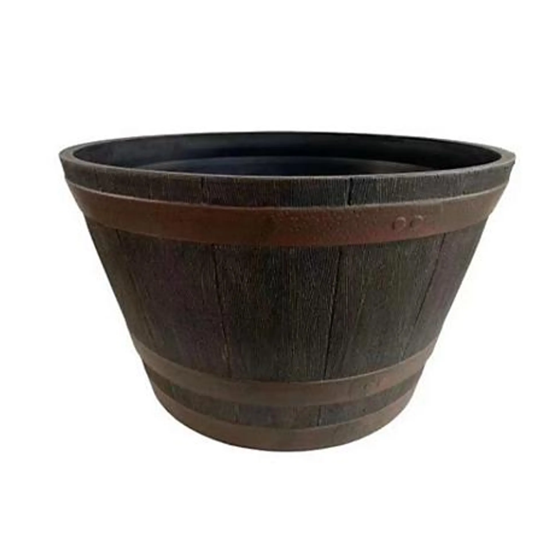 Red Shed 80L Plastic Whiskey Barrel Planter, 25 in., Brown