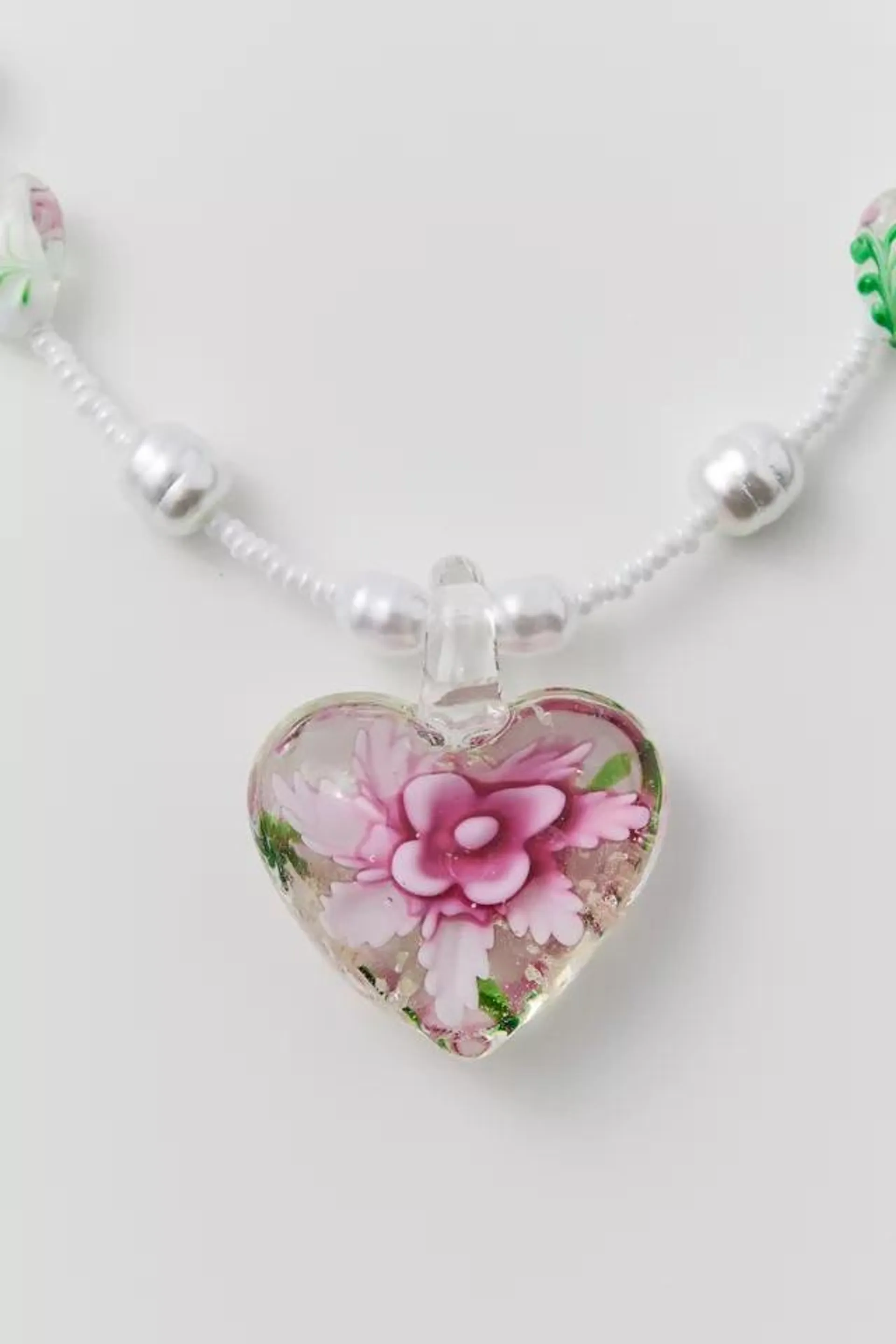 Pearl Glass Heart Necklace