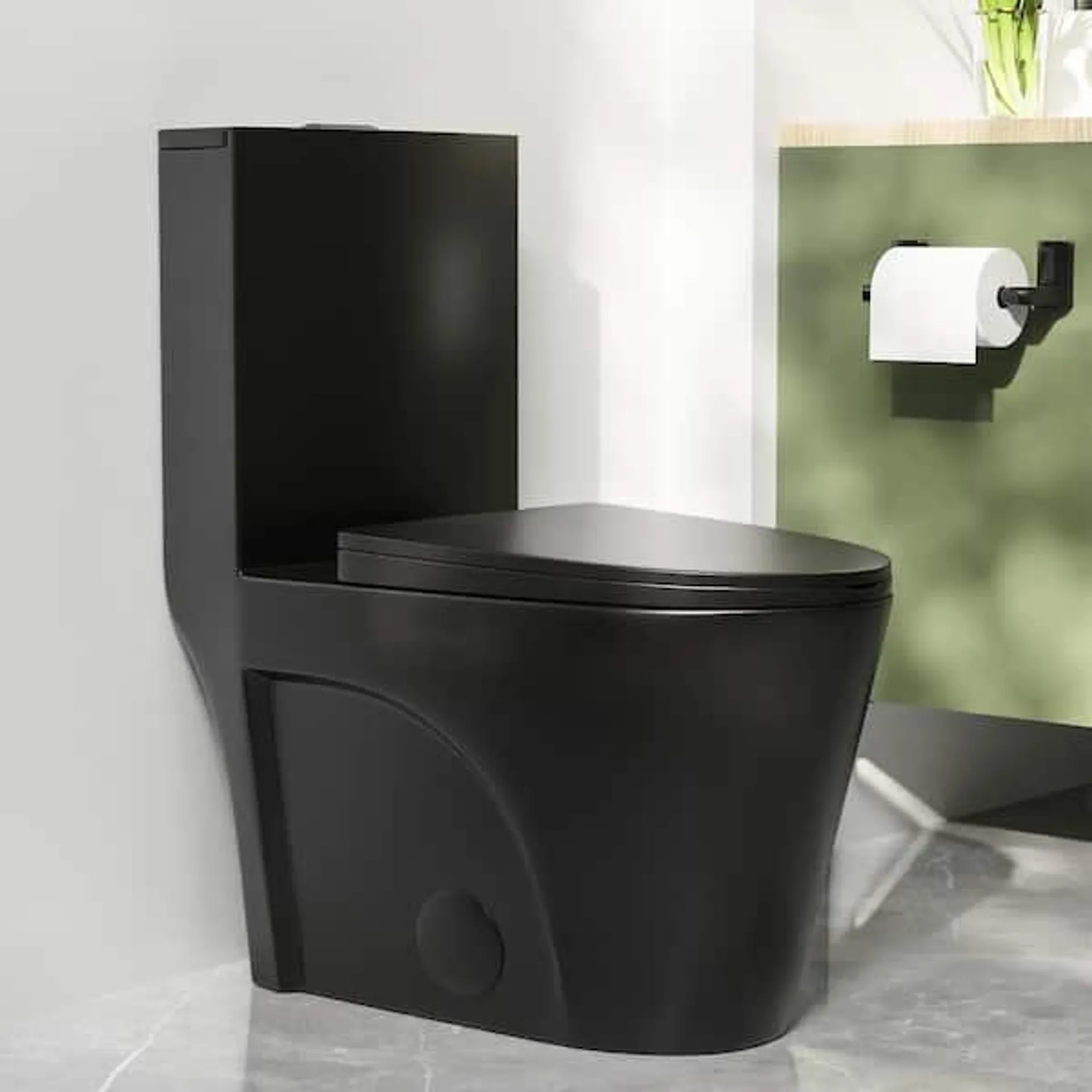 Ace 1-Piece 1.1/1.6 GPF Dual Flush Elongated Toilet in Black, Seat Included