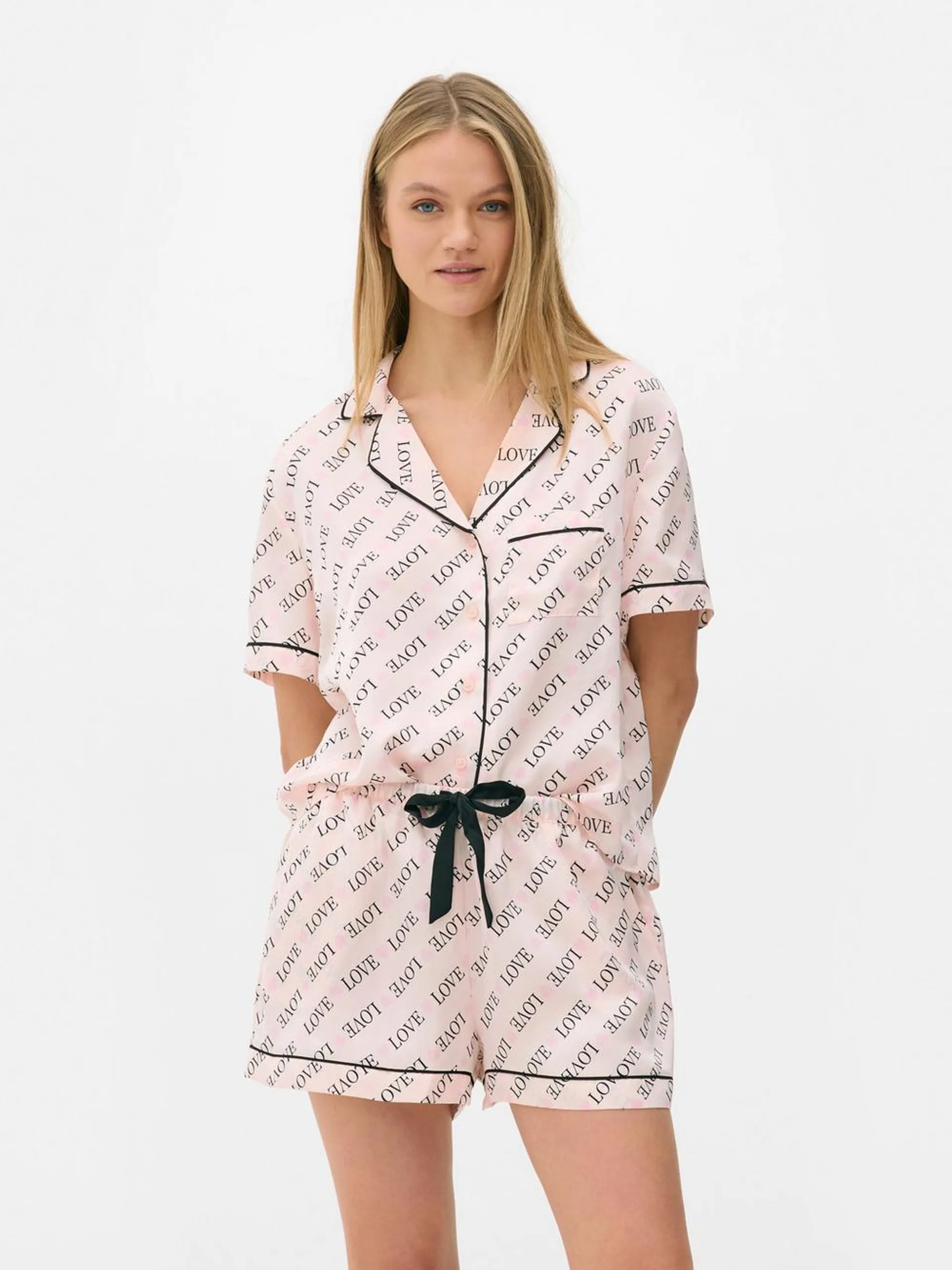 Satin Pajama Shirt and Shorts Set