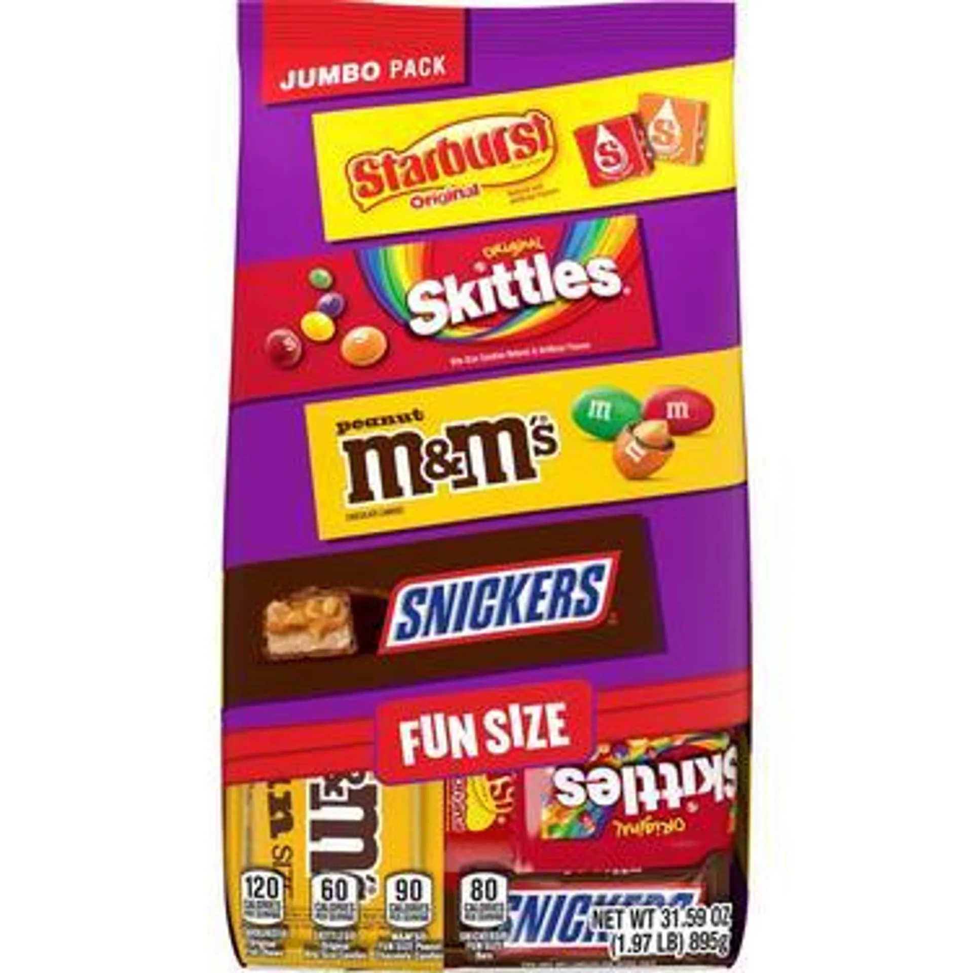 Fun Size Candy Assortment, Jumbo Pack, 1.97lb - Peanut M&M's, Snickers, Skittles & Starburst