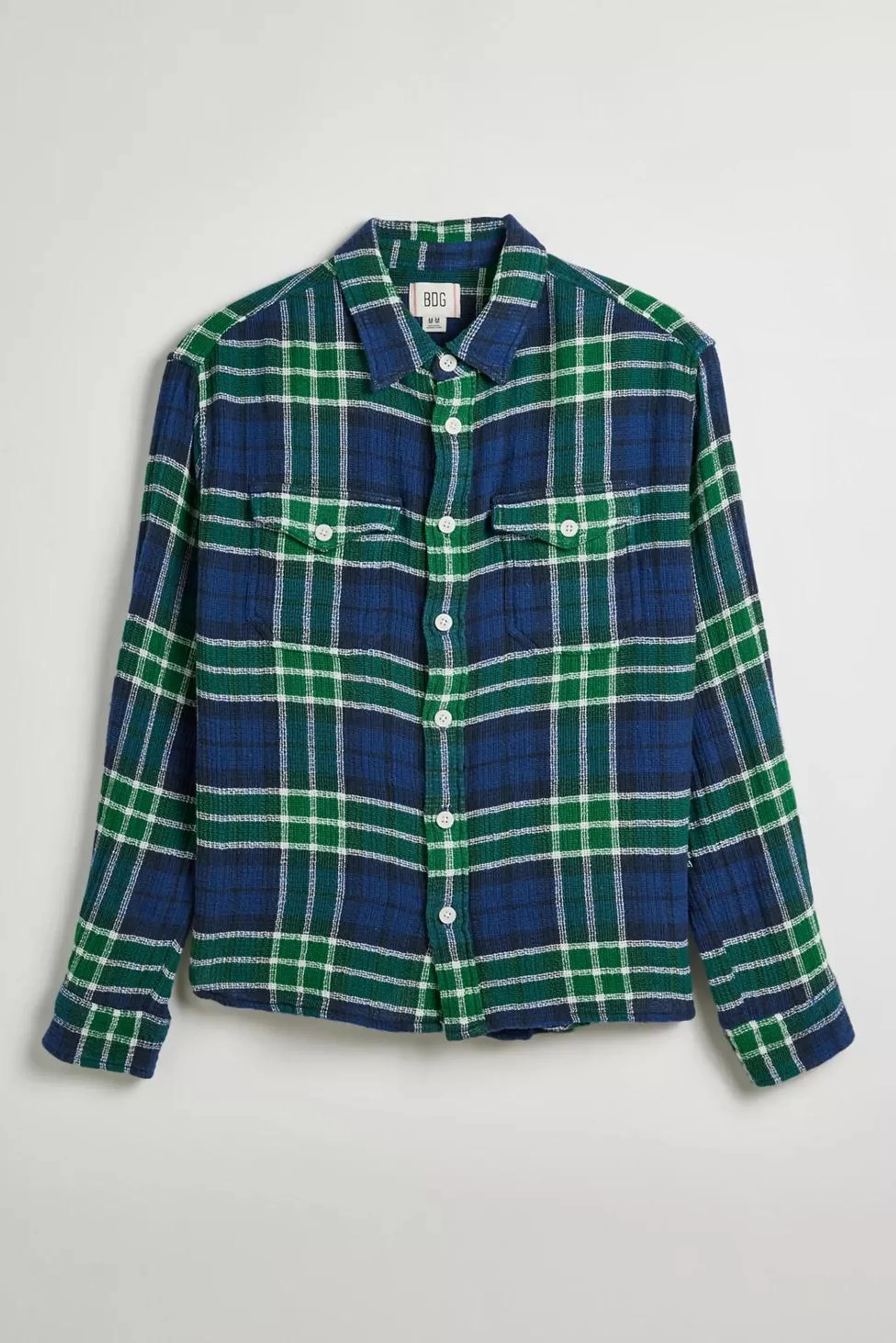 BDG Open Weave Plaid Button-Down Overshirt