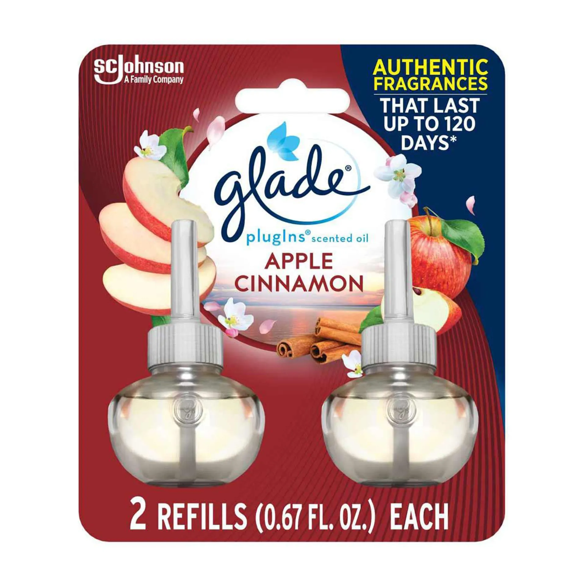 Glade Plugins Scented Oil 2 Refills, Air Freshener, Apple Cinnamon, 2 X 0.67 Oz