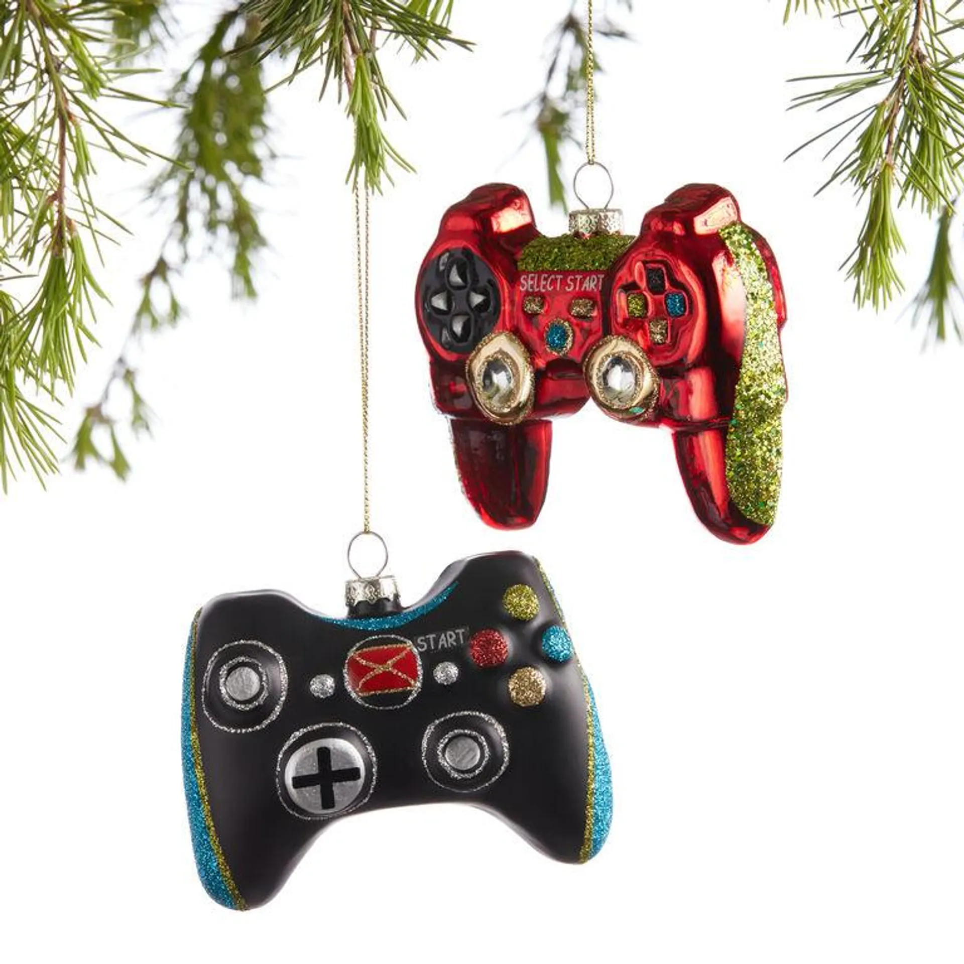 Glass Video Game Controller Ornaments Set Of 2