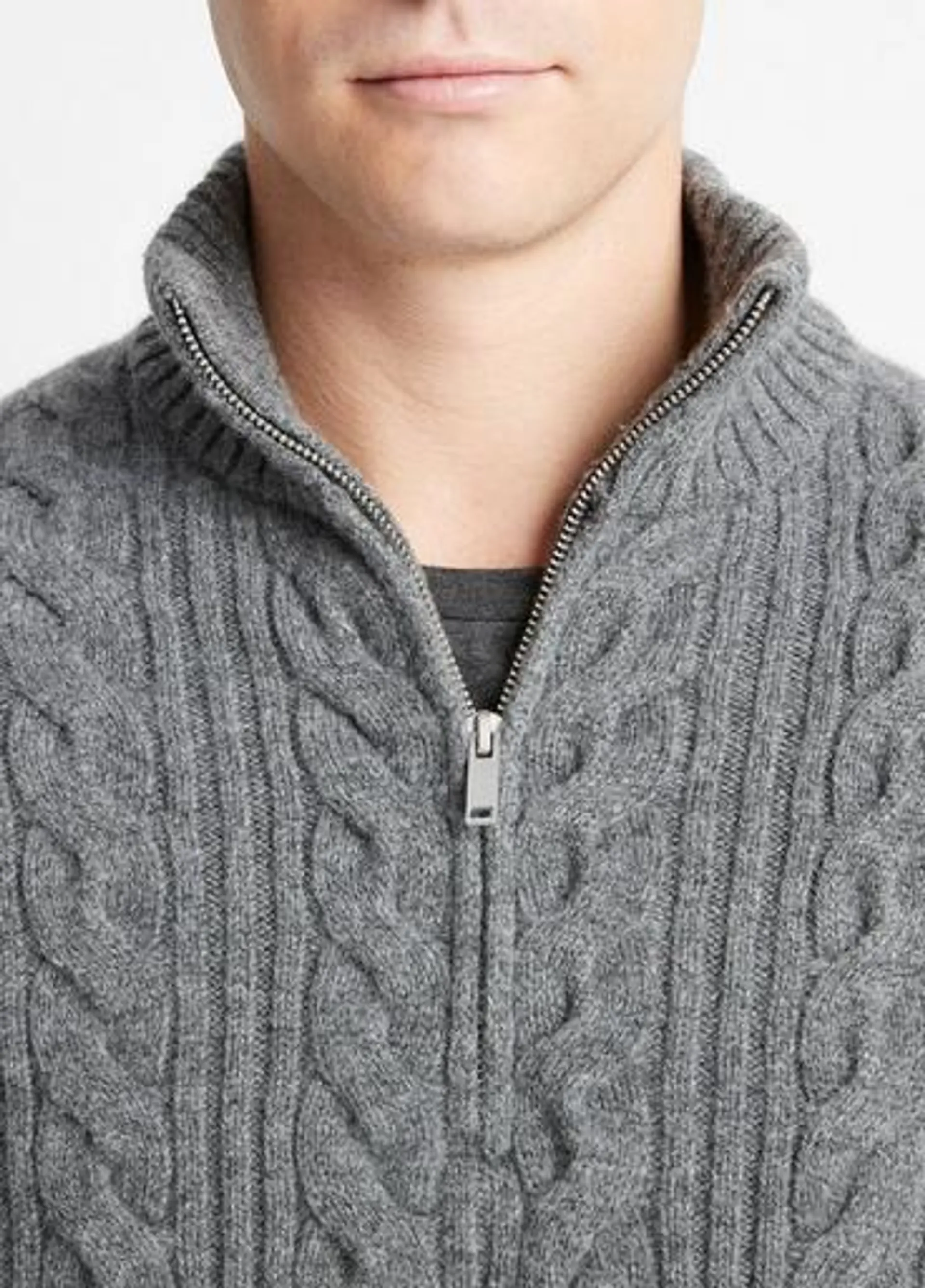 Cable-Knit Wool Quarter-Zip Sweater