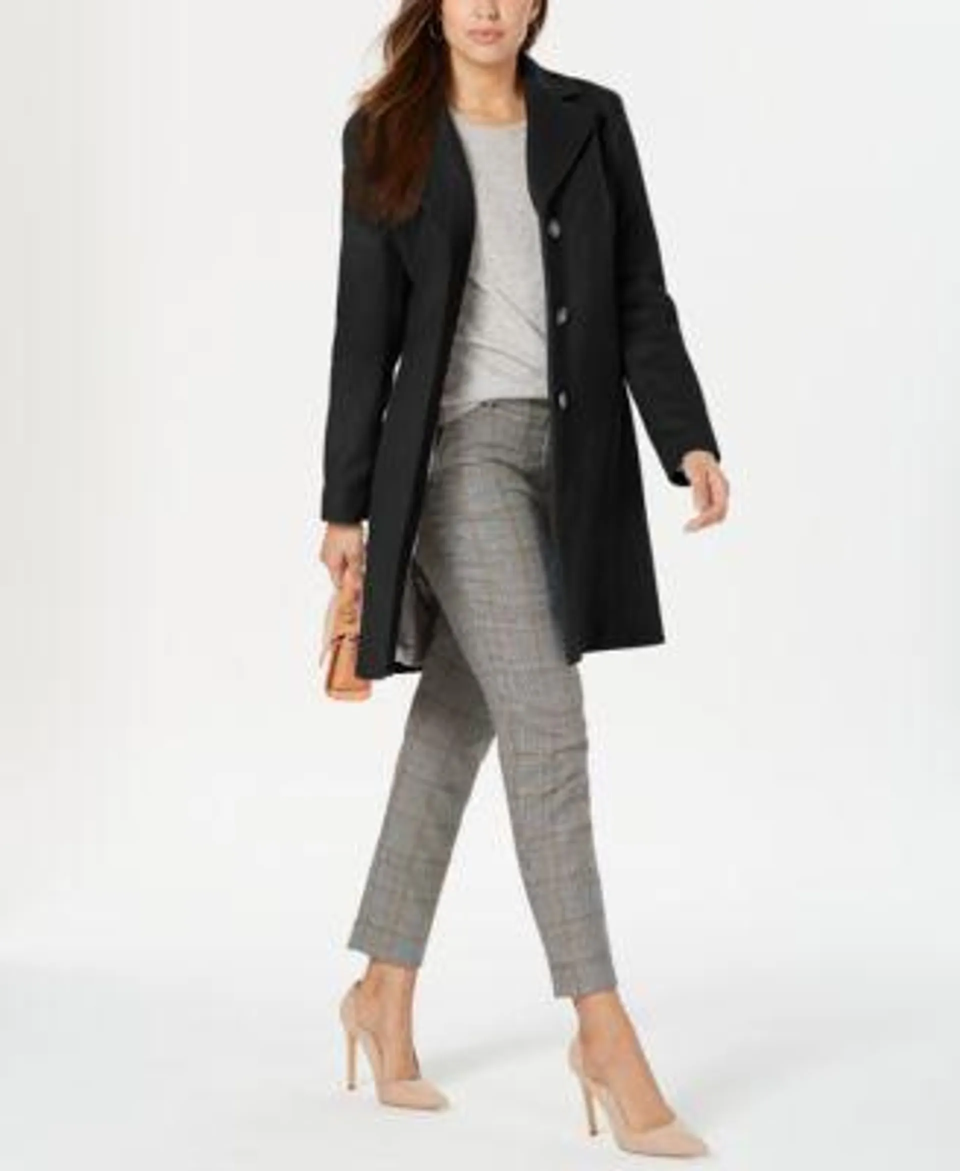 Womens Single-Breasted Wool Blend Coat