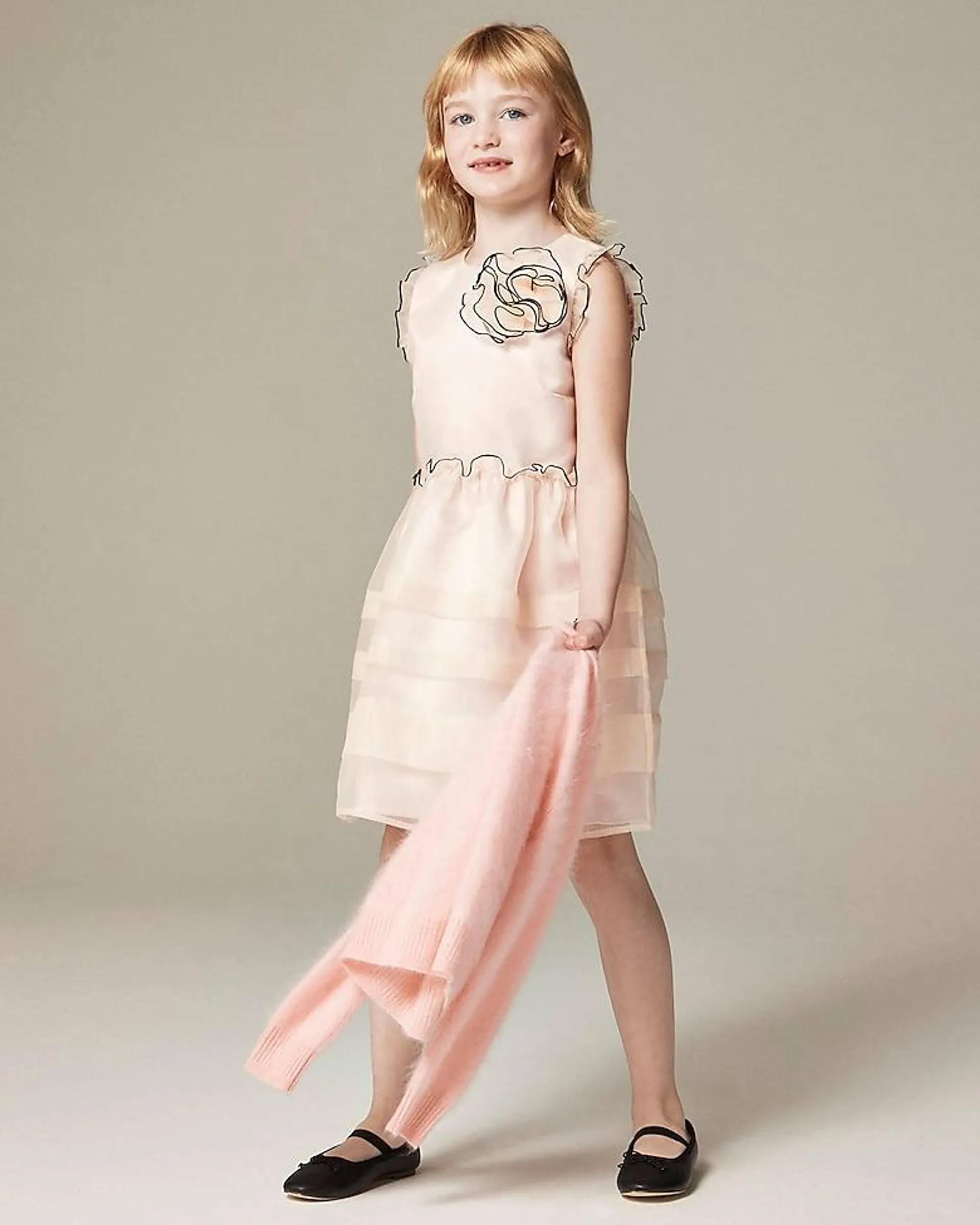 Girls' rosette ruffle dress in organza